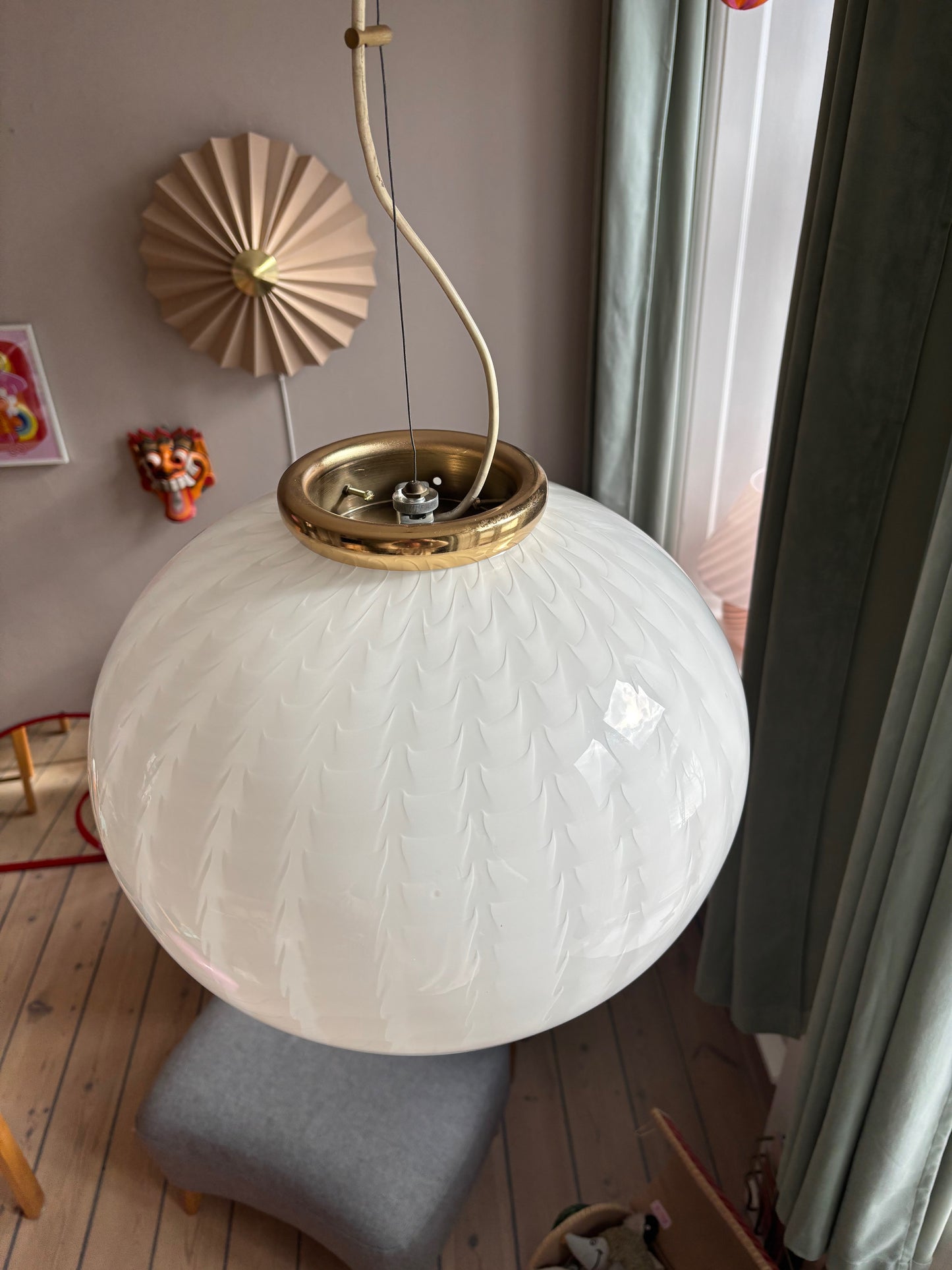 Vintage Murano pendel med peacock mønster 43 cm