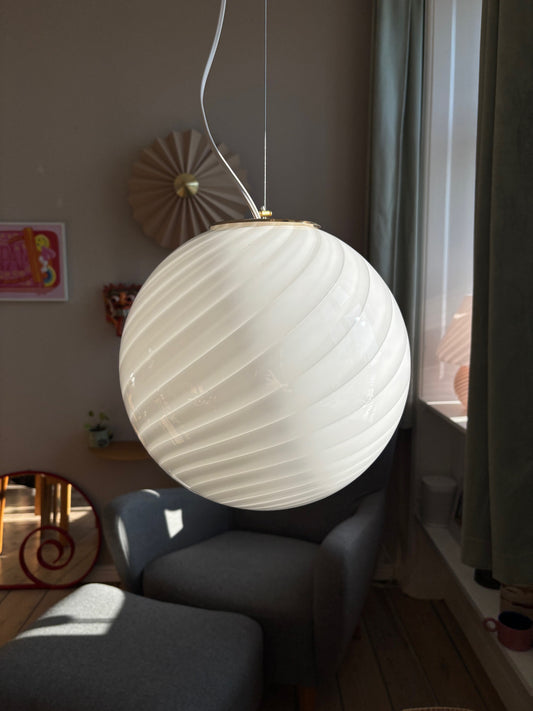 Vintage Murano pendel i hvid swirl 30 cm