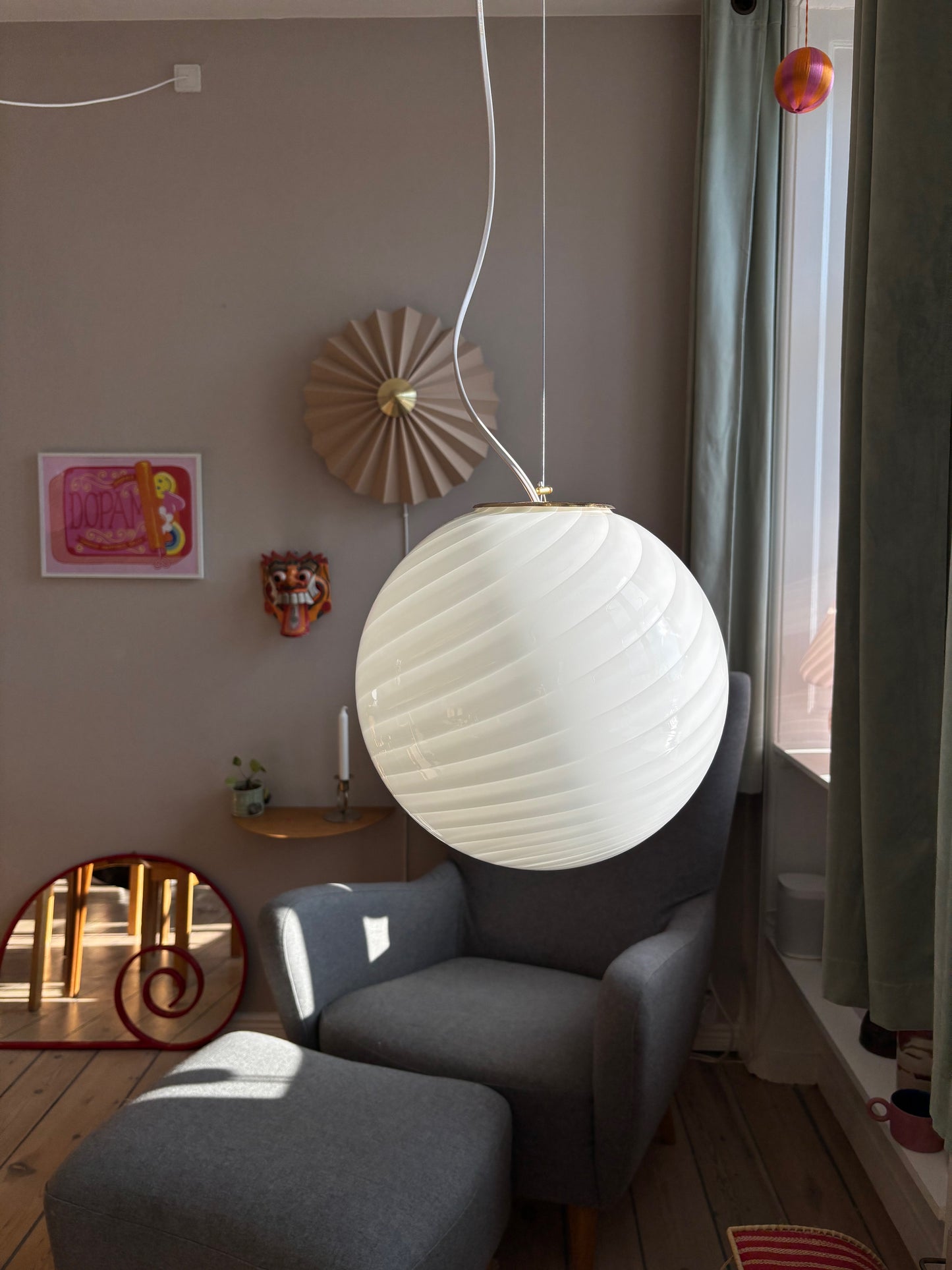 Vintage Murano pendel hvid swirl 30 cm