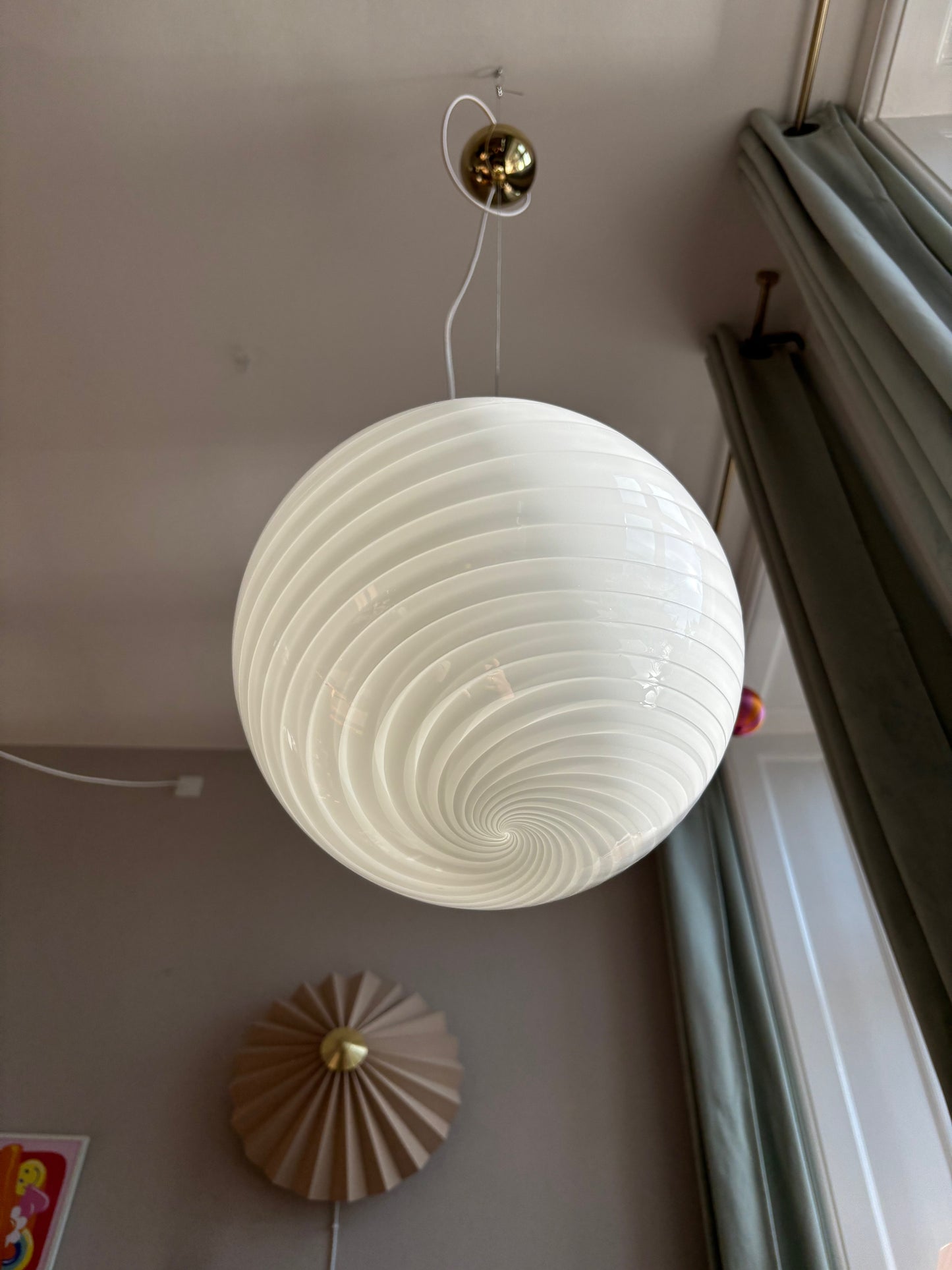 Vintage Murano pendel hvid swirl 30 cm