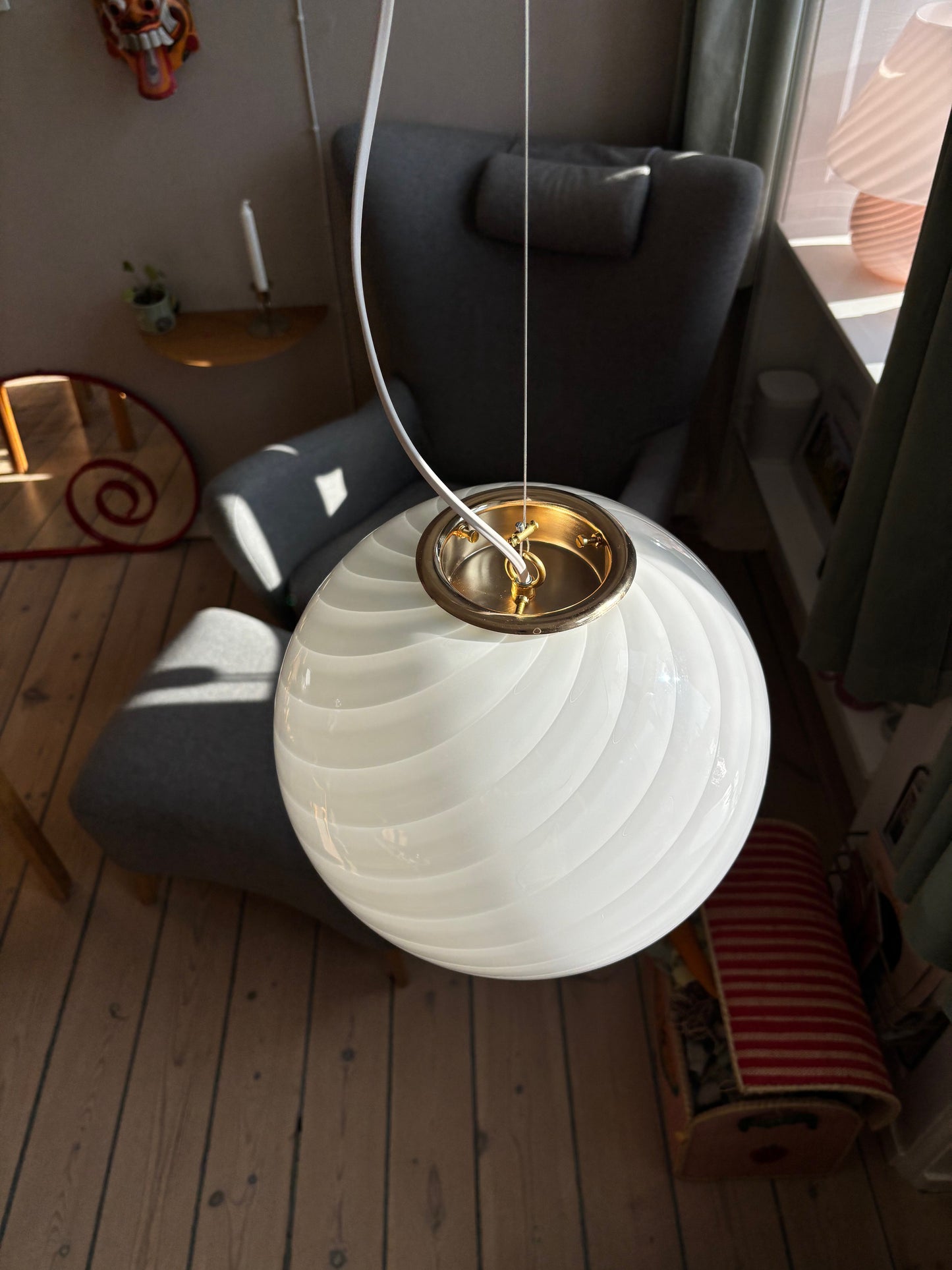 Vintage Murano pendel hvid swirl 30 cm