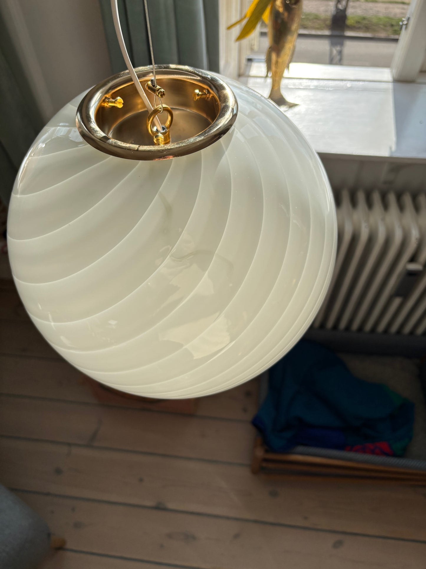 Vintage Murano pendel hvid swirl 30 cm