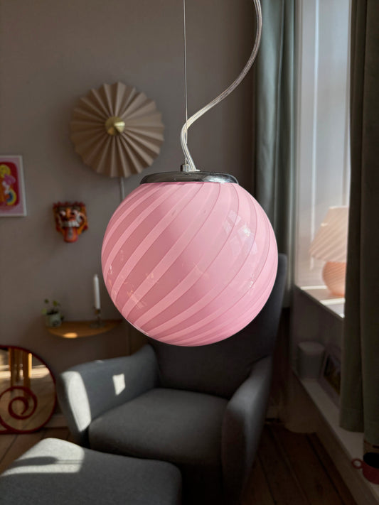 Murano loftslampe i pink swirl 20 cm