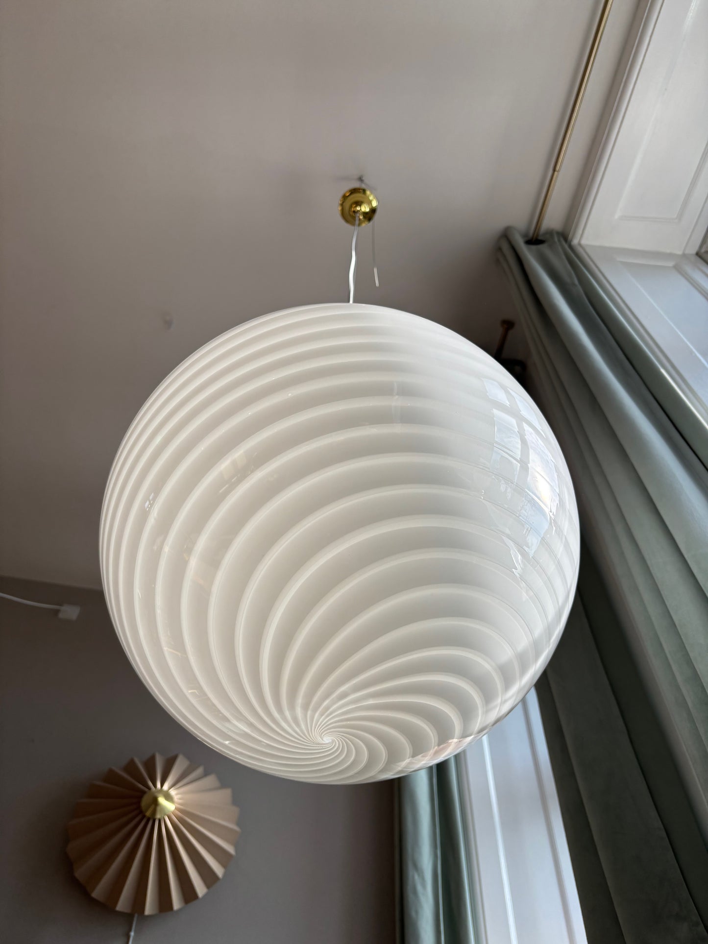 Vintage Murano pendel hvid swirl 50 cm