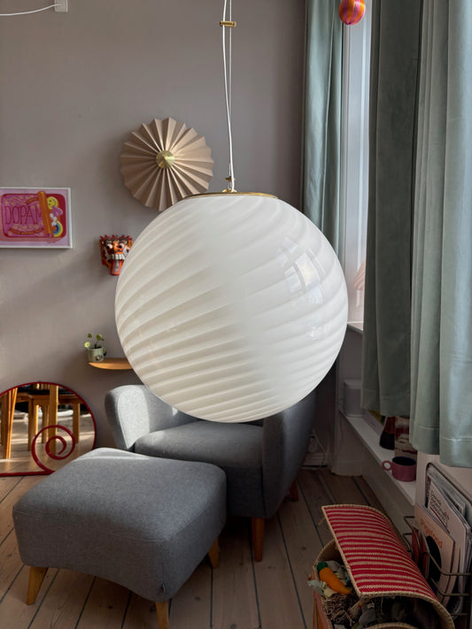 Vintage Murano pendel hvid swirl 50 cm