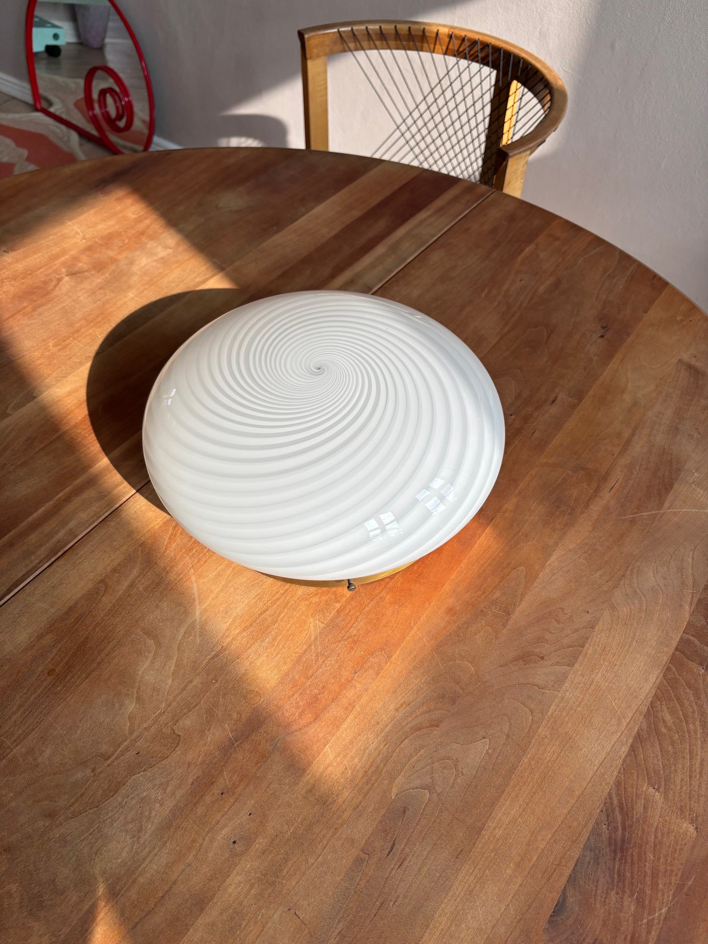 Vintage Murano plafond hvid swirl 30 cm messing ophæng