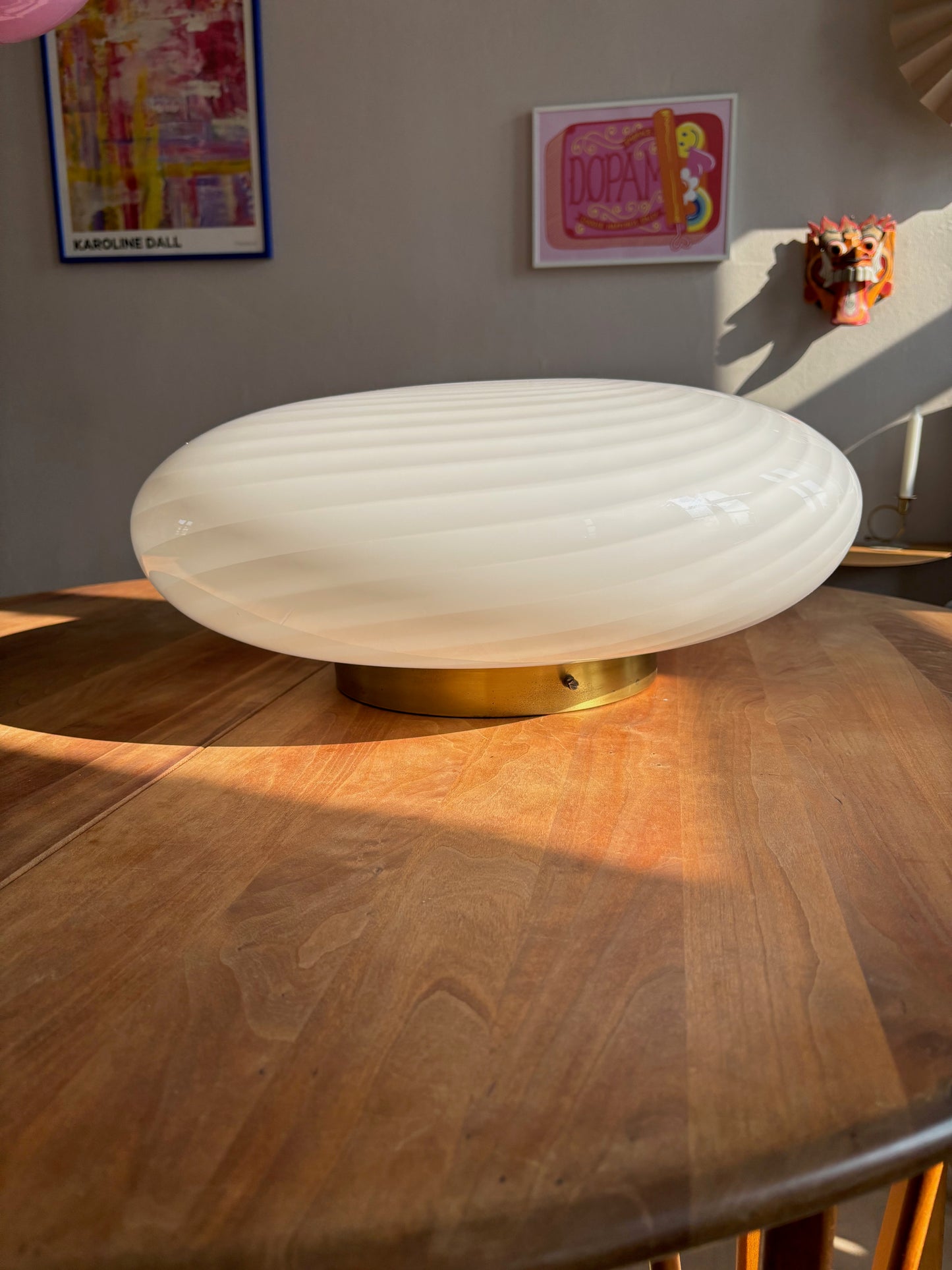 Kæmpe vintage Murano plafond i hvid swirl 50 cm