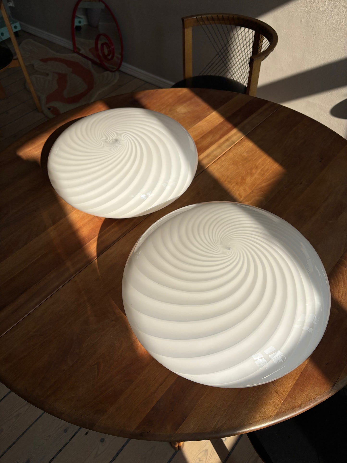 Vintage Murano plafond hvidt swirl 40 cm med messing ophæng