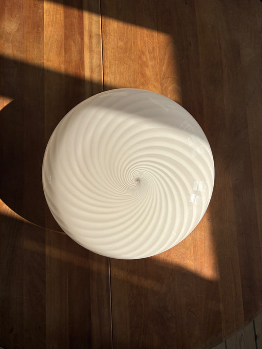 Vintage Murano plafond hvidt swirl 40 cm med messing ophæng