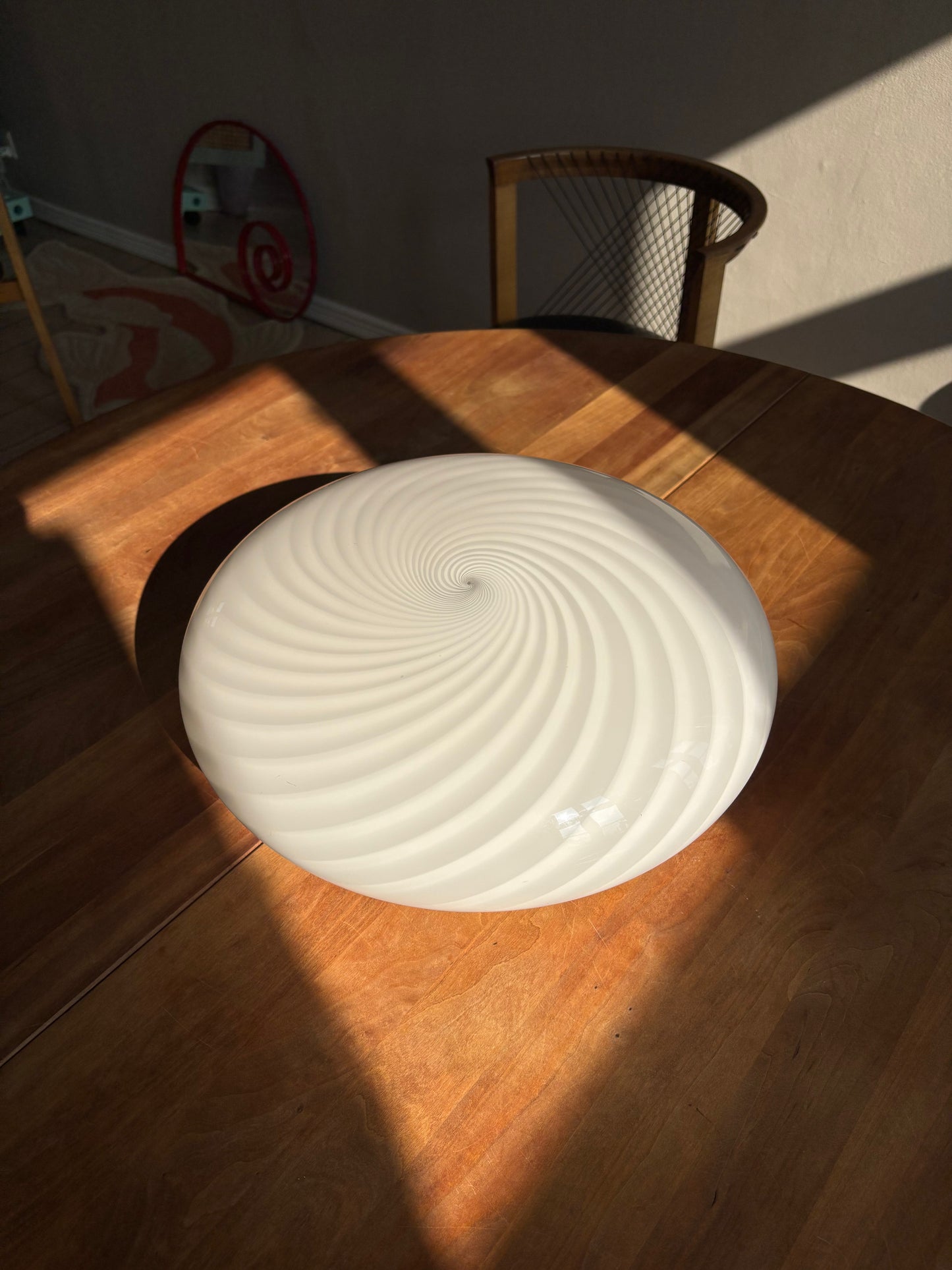 Vintage Murano plafond hvidt swirl 40 cm med messing ophæng