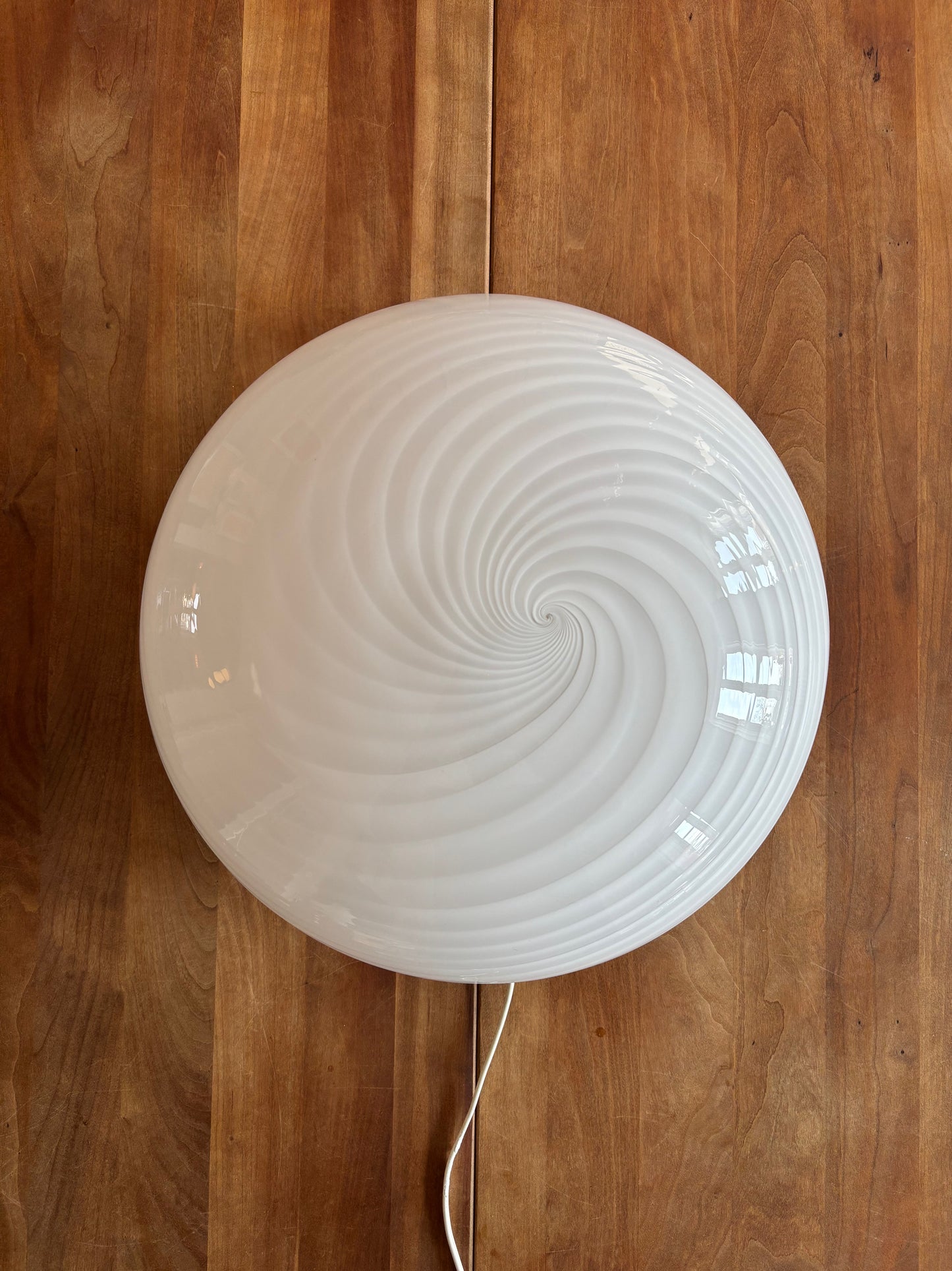 Vintage Murano plafond hvidt swirl 40 cm med messing ophæng