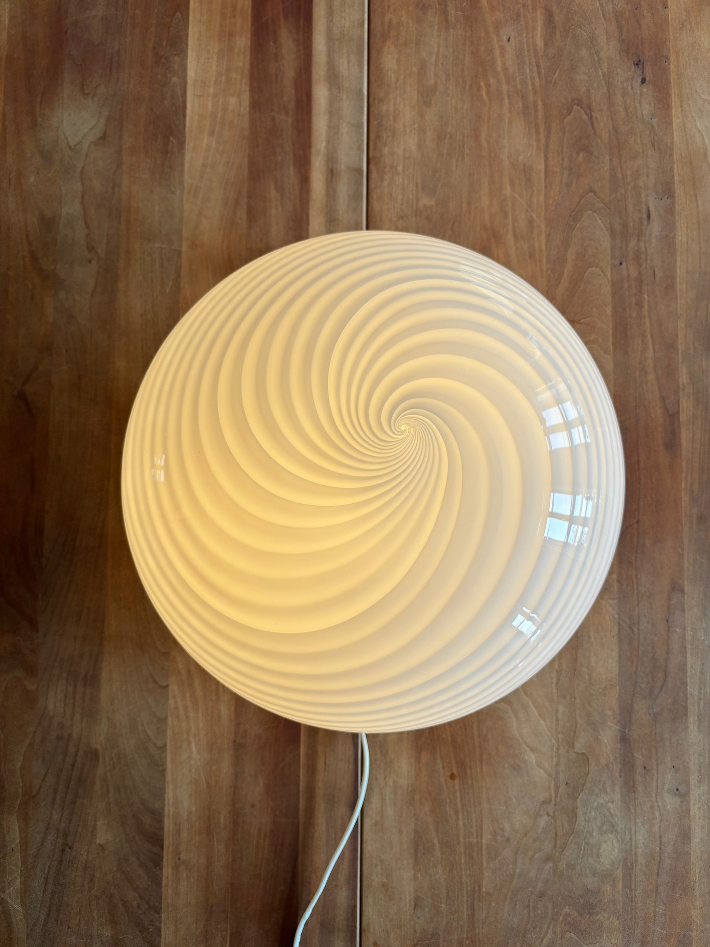 Vintage Murano plafond hvidt swirl 40 cm med messing ophæng