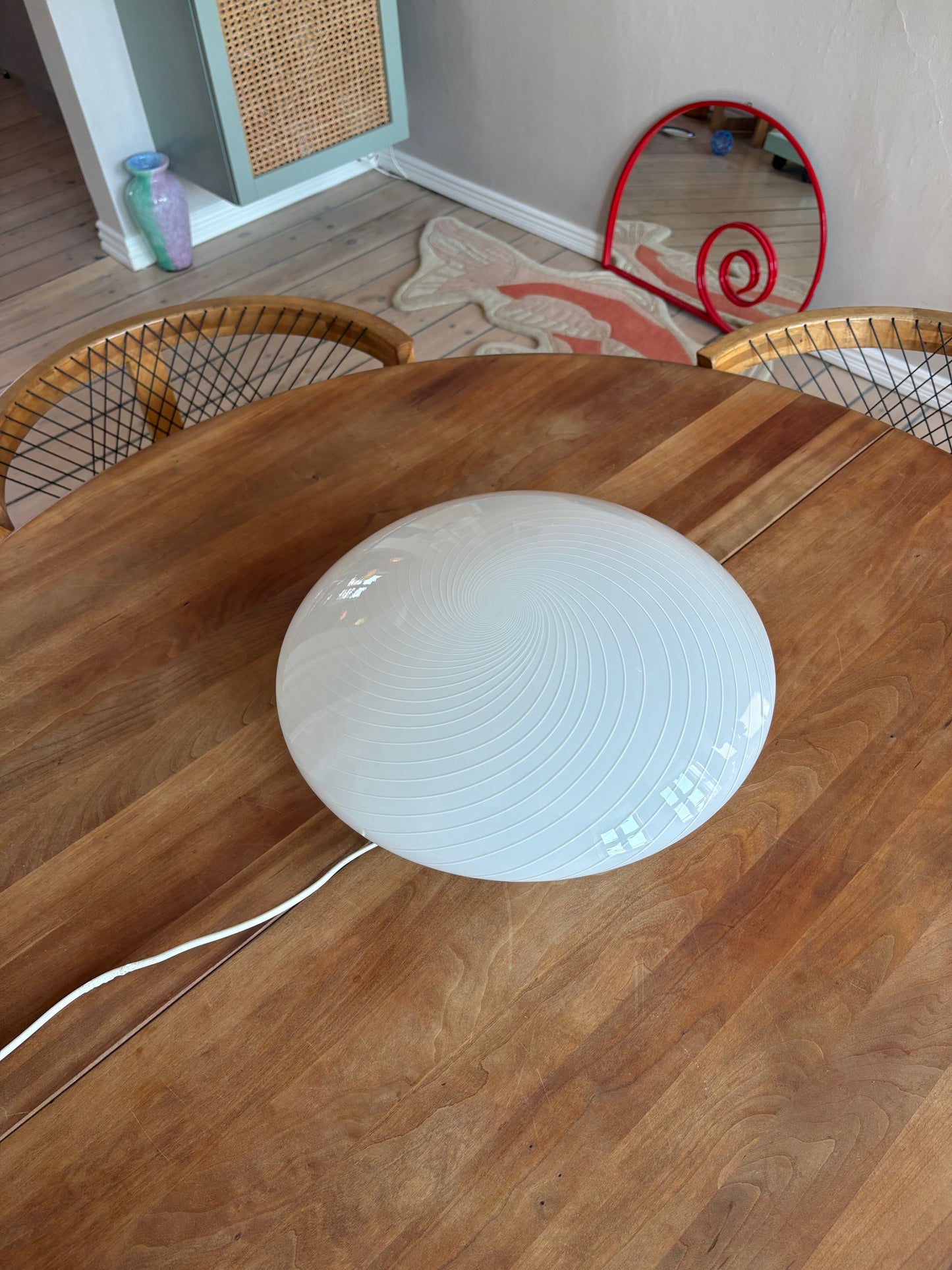Vintage Murano plafond hvid m. hvidt swirl 40 cm
