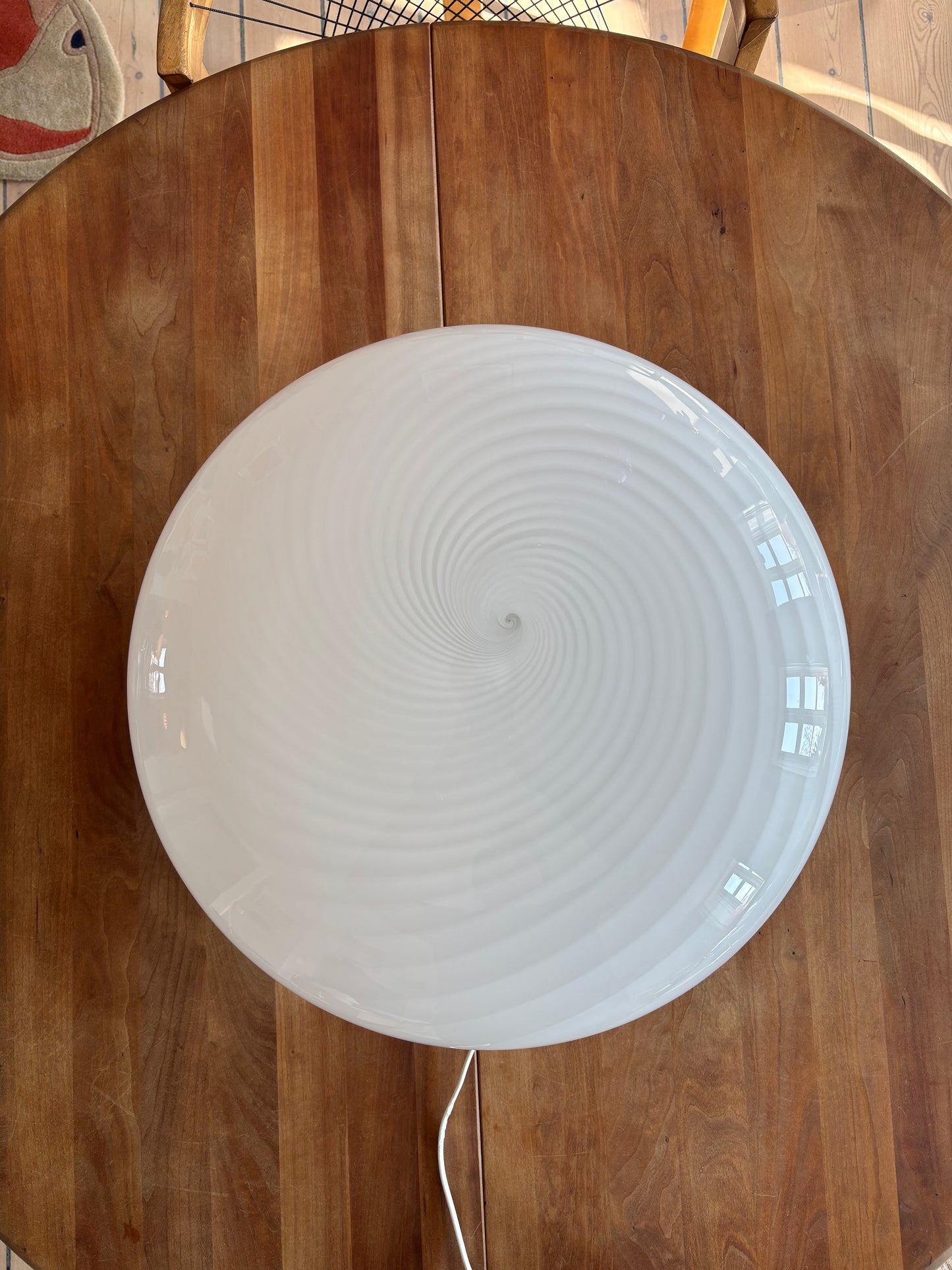 Kæmpe vintage Murano plafond i hvid swirl 50 cm