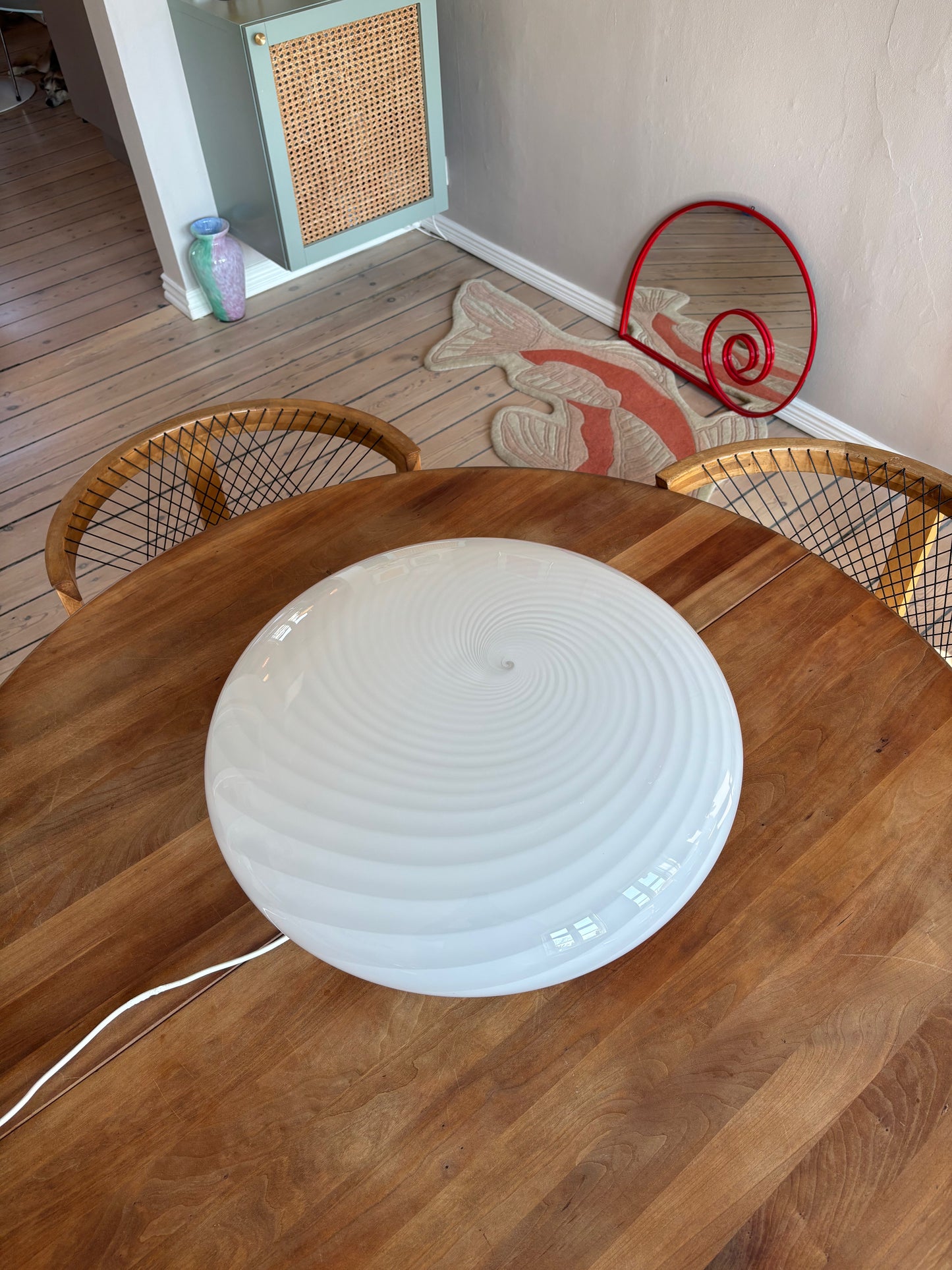 Kæmpe vintage Murano plafond i hvid swirl 50 cm