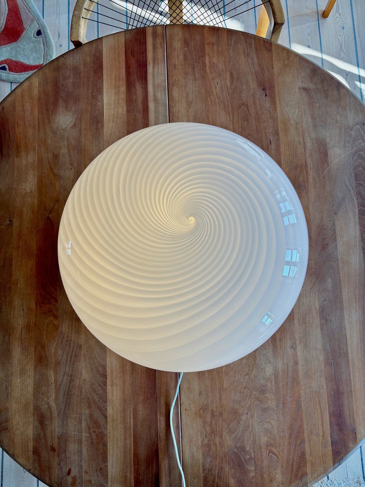 Kæmpe vintage Murano plafond i hvid swirl 50 cm