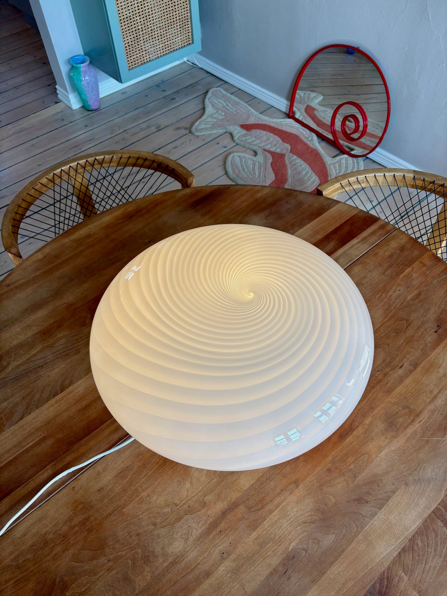 Kæmpe vintage Murano plafond i hvid swirl 50 cm