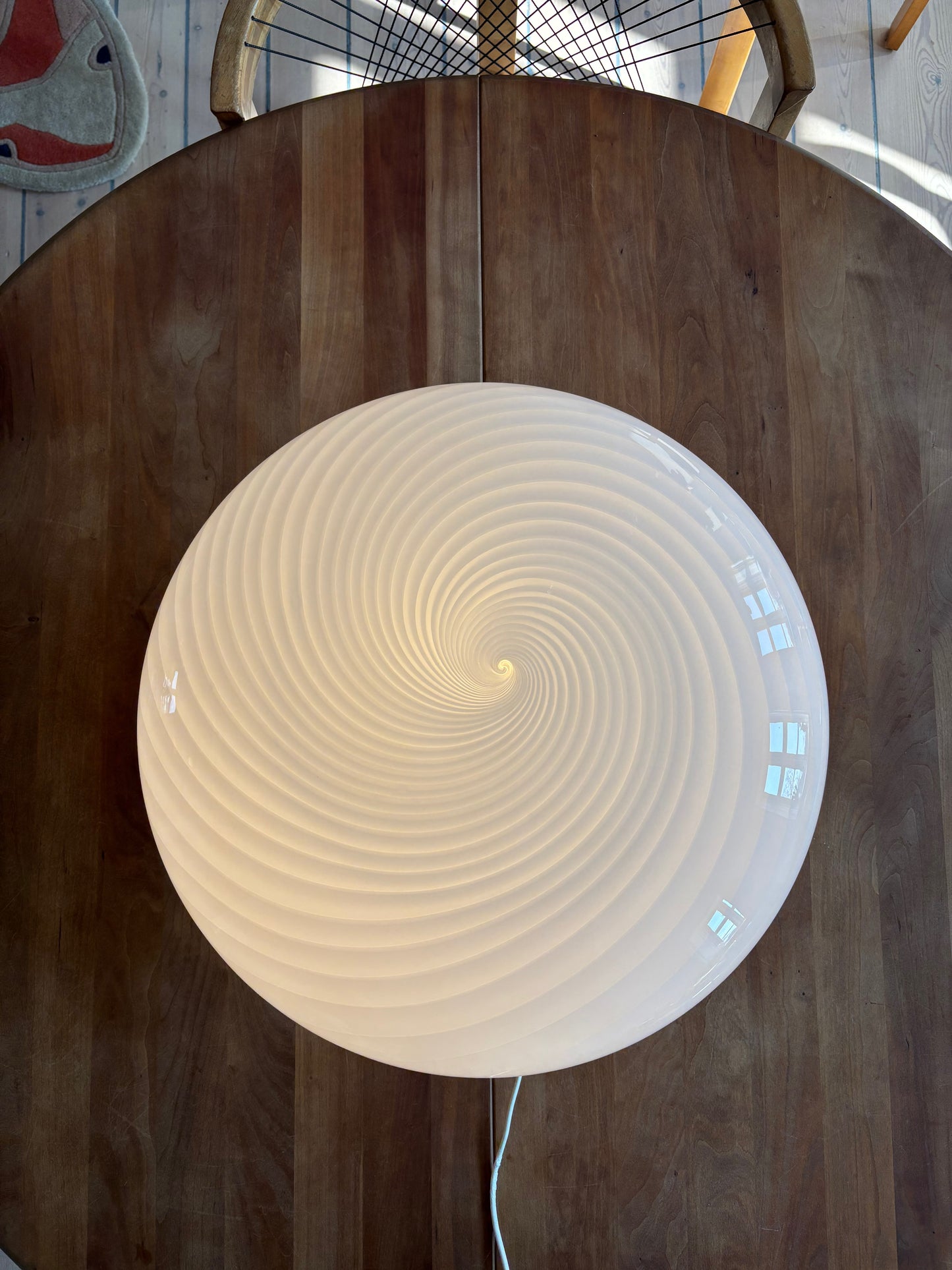 Kæmpe vintage Murano plafond i hvid swirl 50 cm