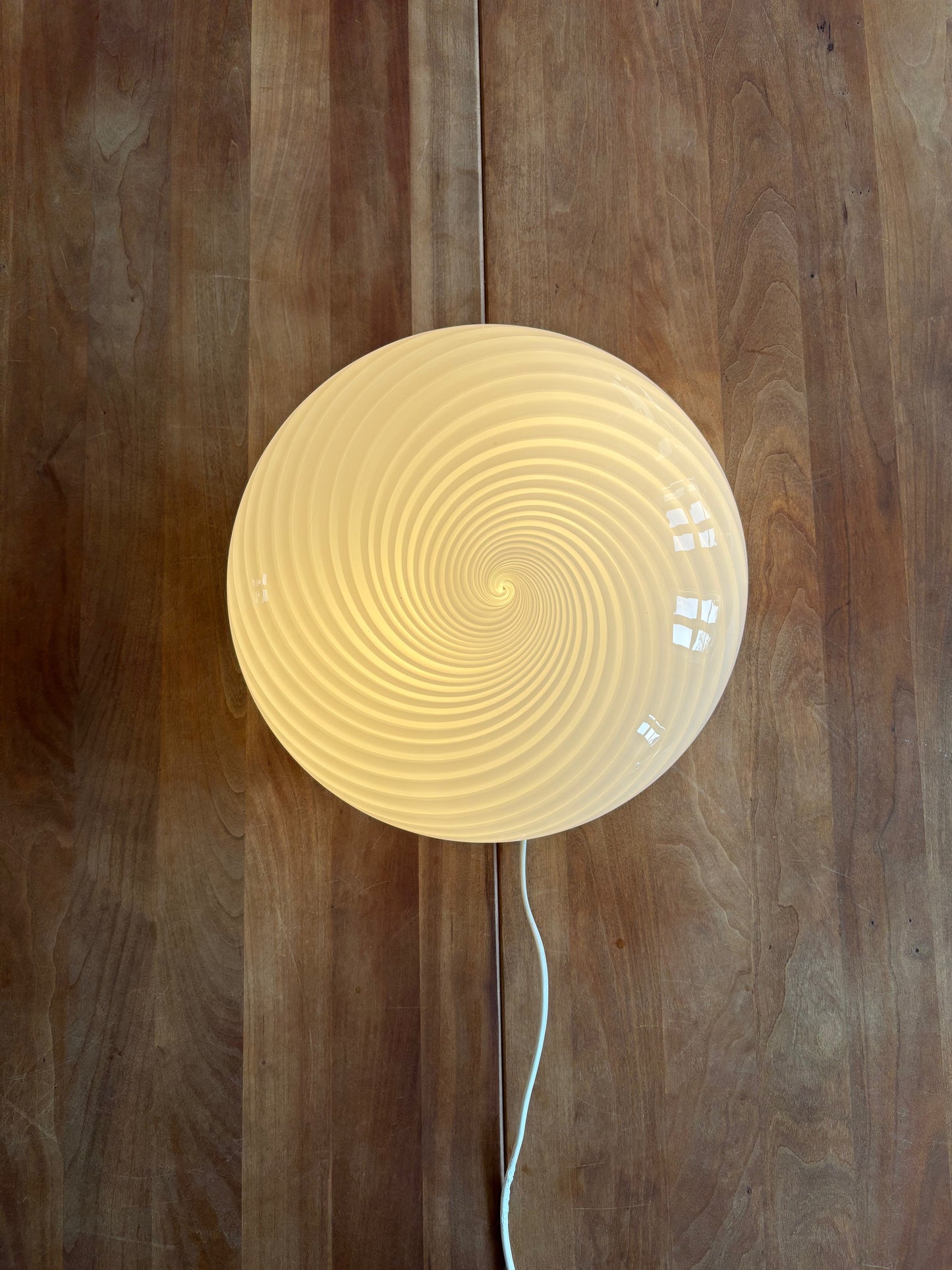 Vintage Murano plafond hvid swirl 30 cm messing ophæng