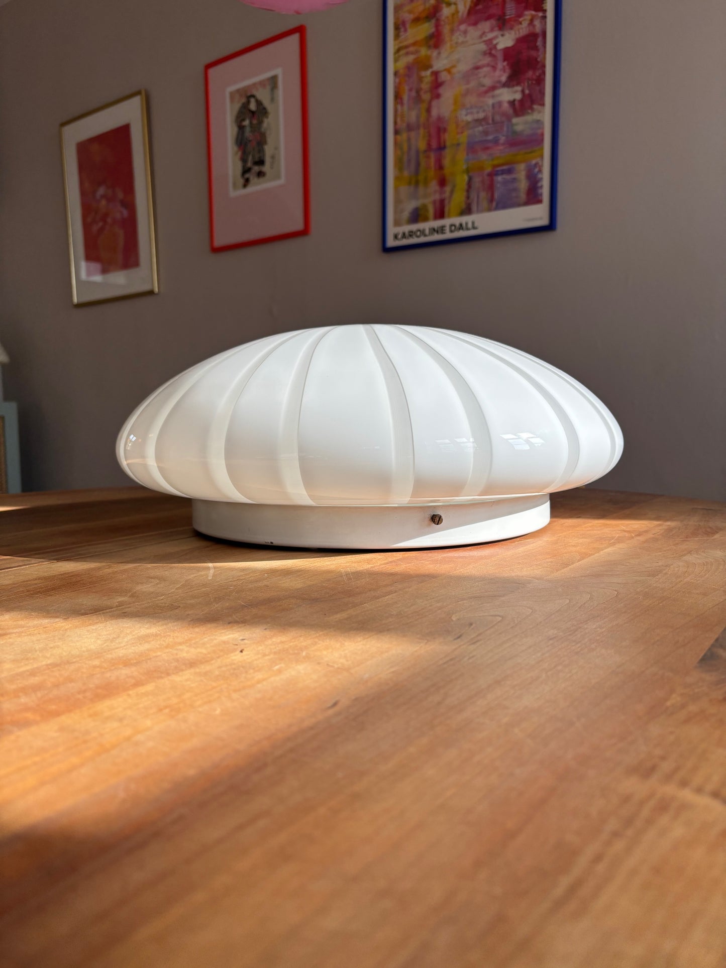 Kæmpe vintage Murano plafond hvid vertikalt filigrana 50 cm