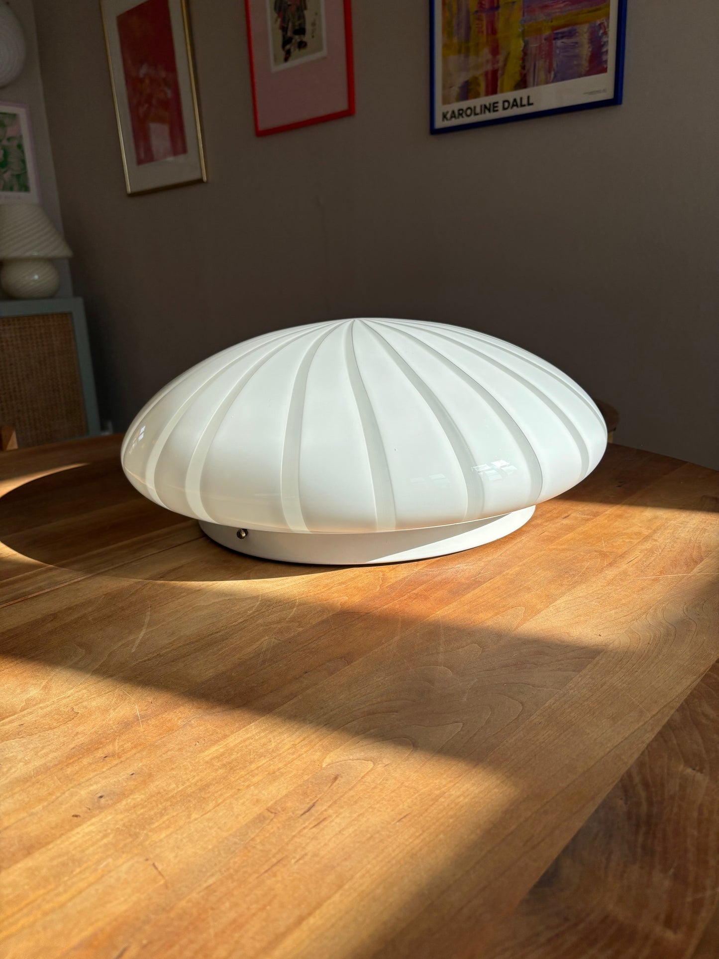 Kæmpe vintage Murano plafond hvid vertikalt filigrana 50 cm