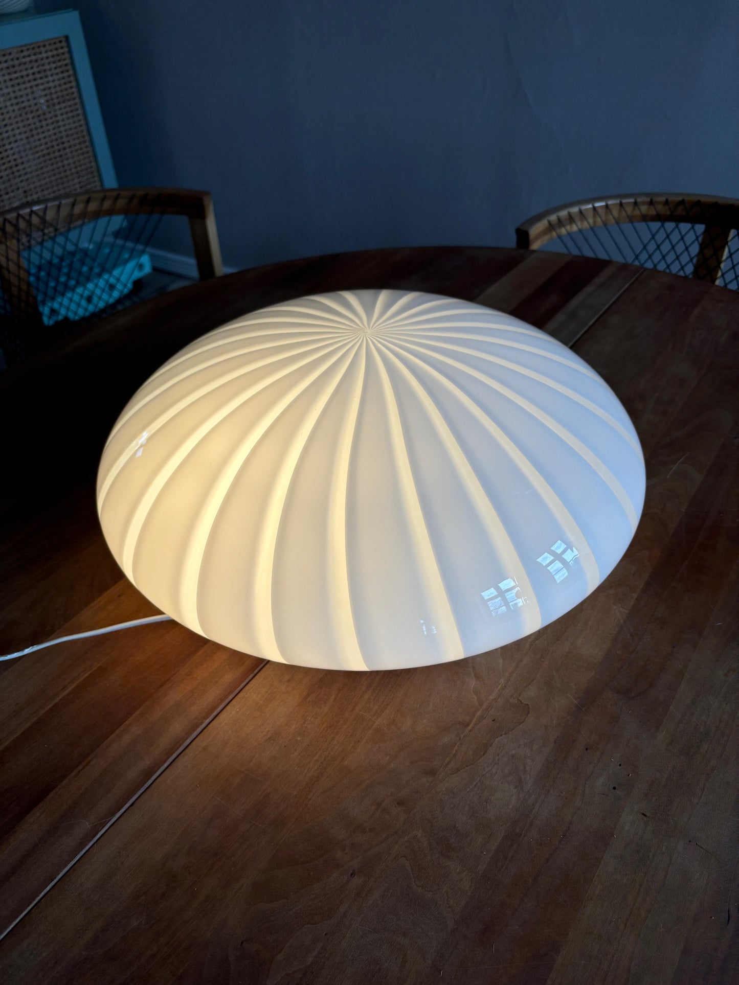 Kæmpe vintage Murano plafond hvid vertikalt filigrana 50 cm