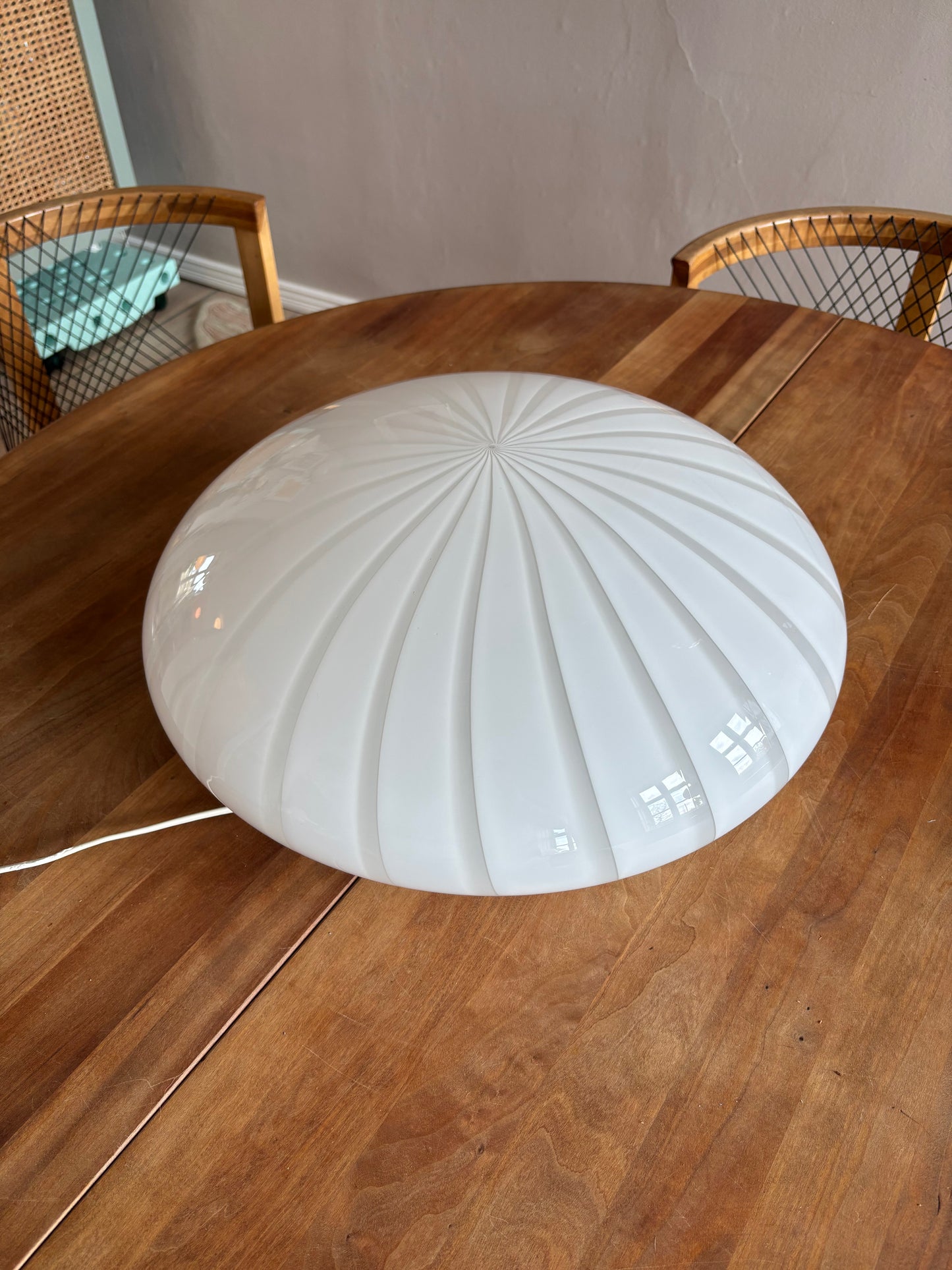 Kæmpe vintage Murano plafond hvid vertikalt filigrana 50 cm