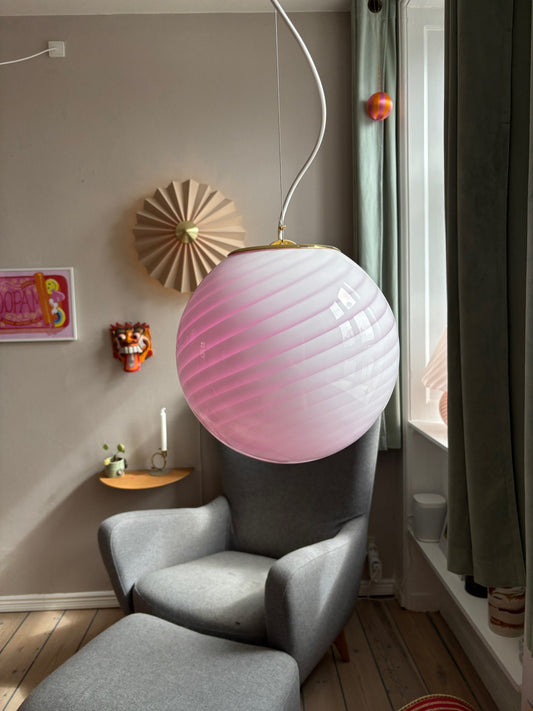 Lyserød Murano loftslampe i swirl 30