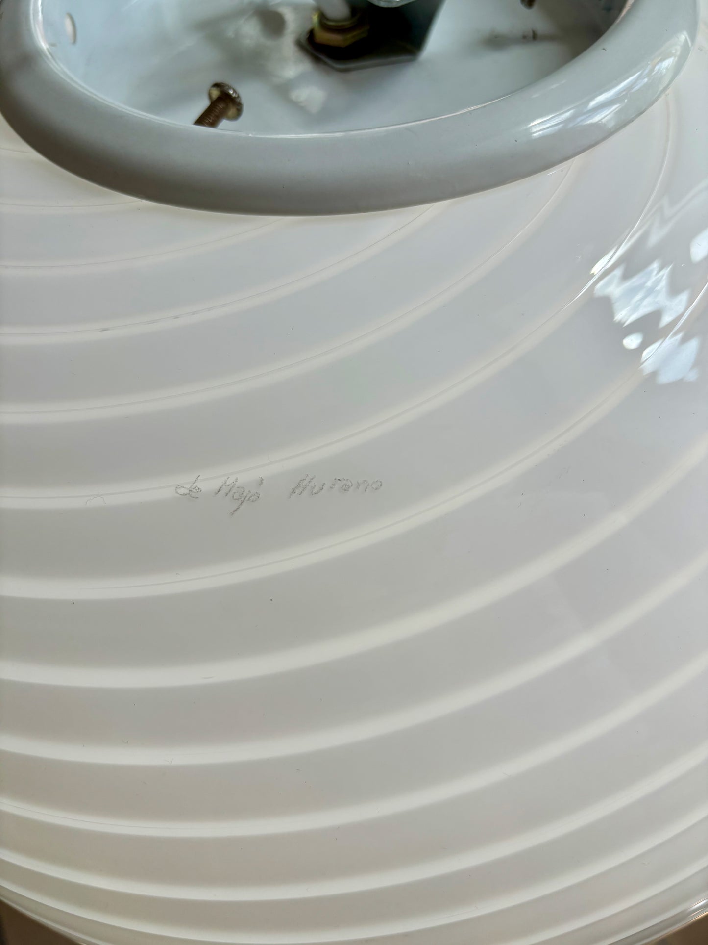 Vintage Murano De Majo pendel oval i hvid swirl 40 cm
