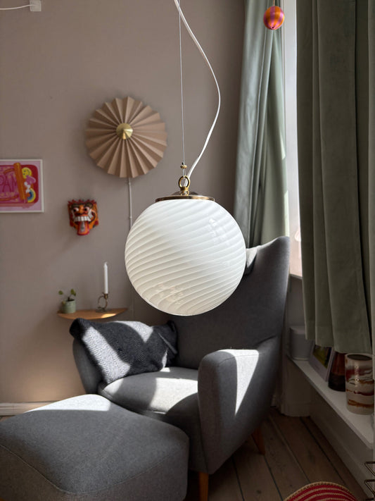 Vintage Murano pendel hvid swirl 20 cm