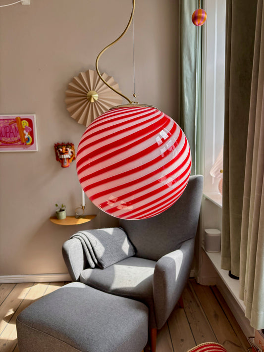 Rød candy swirl Murano lampe 30 cm
