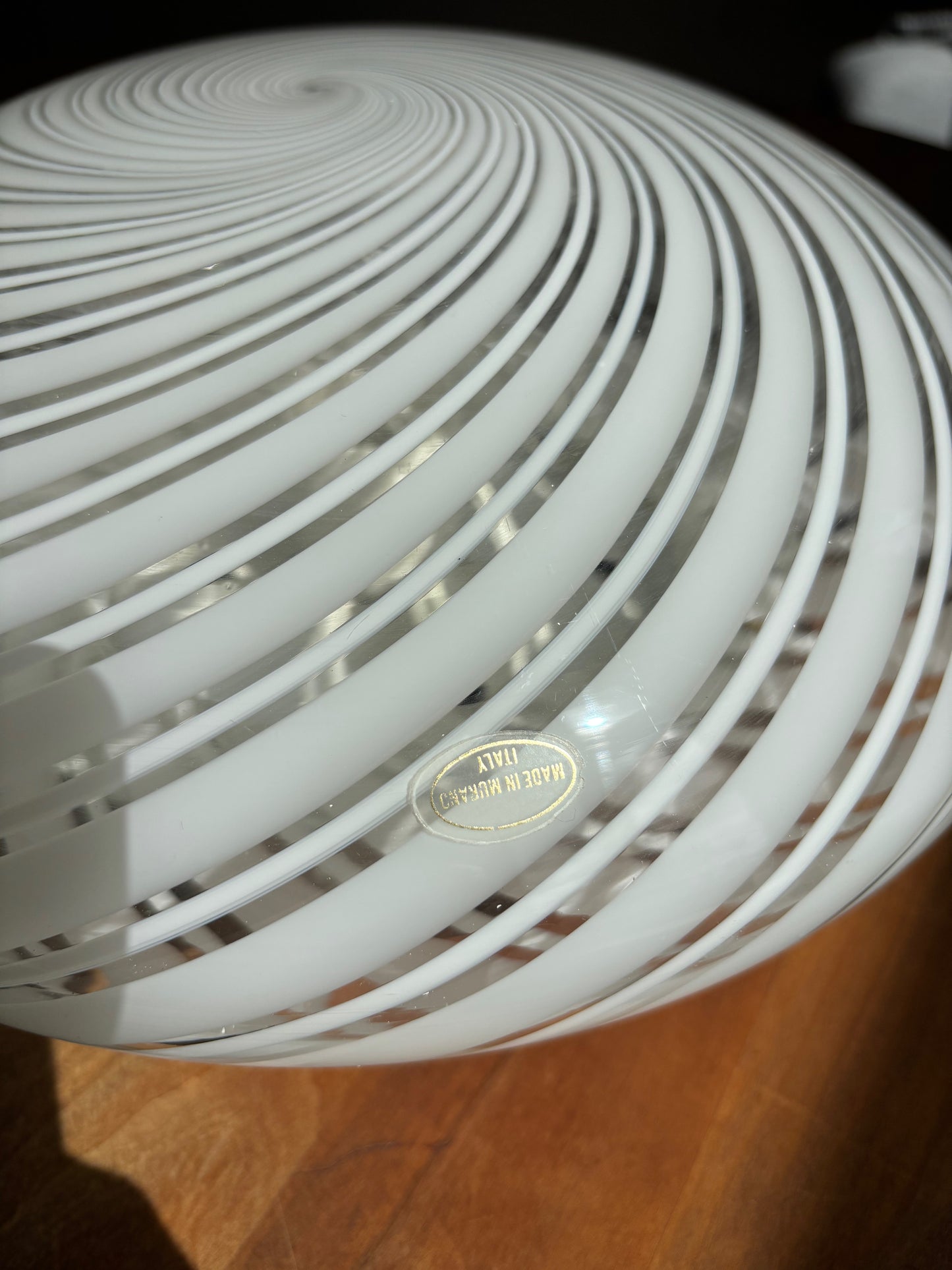 Vintage Murano plafond 30 cm i hvid transparent swirl