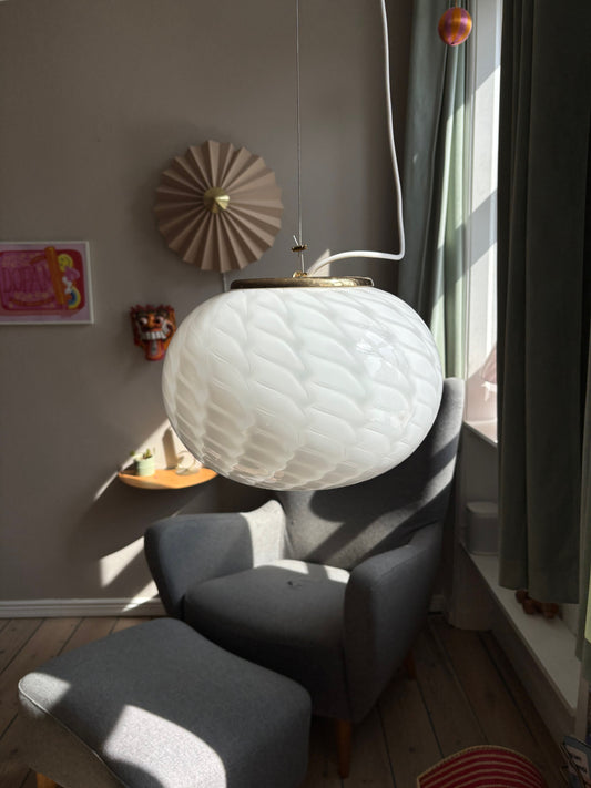 Vintage De Majo Murano loftslampe med peacock mønster ca 35 cm