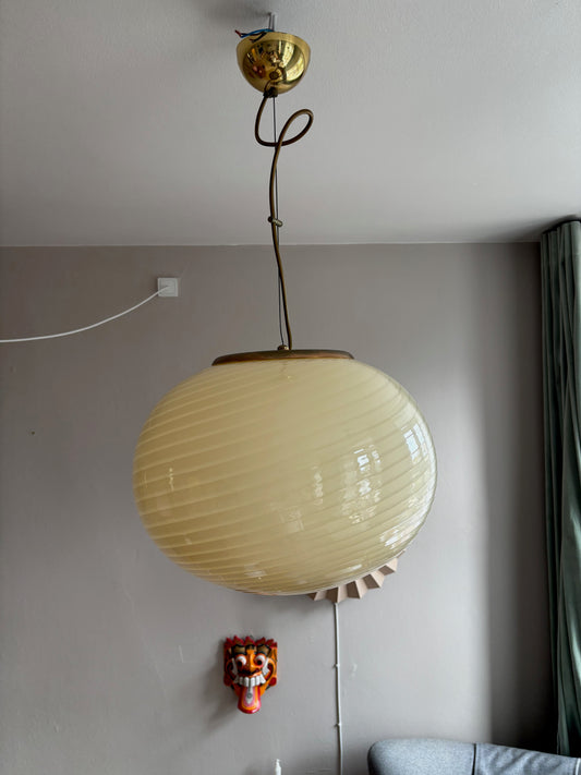 Vintage oval Murano loftlampe i gult swirl 40 cm