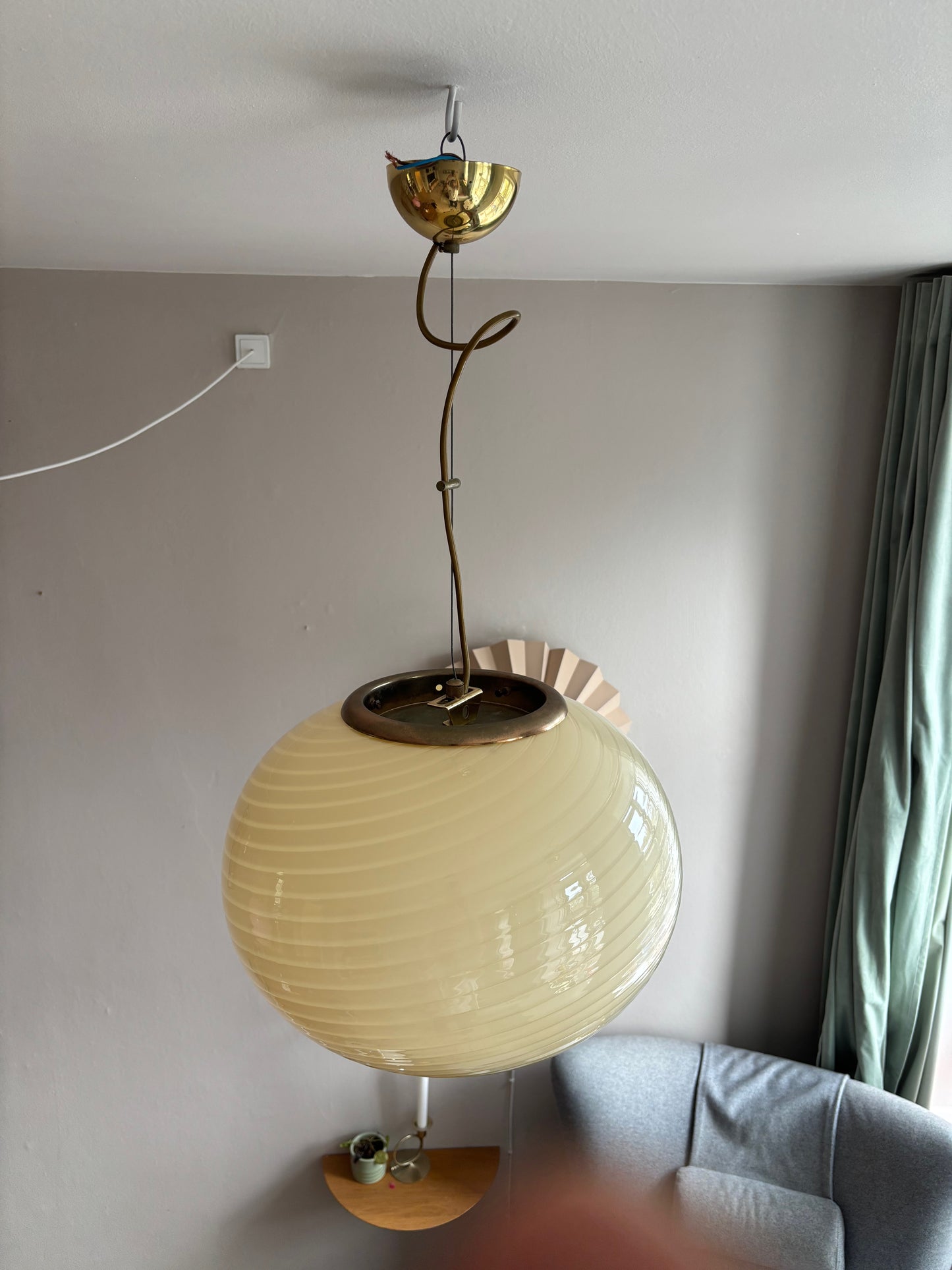 Vintage oval Murano loftlampe i gult swirl 40 cm