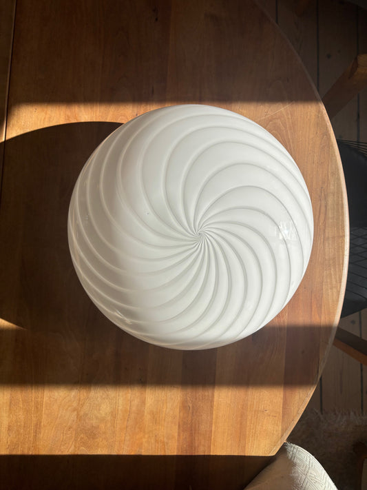 Vintage Murano plafond hvidt swirl 36 cm med messing ophæng