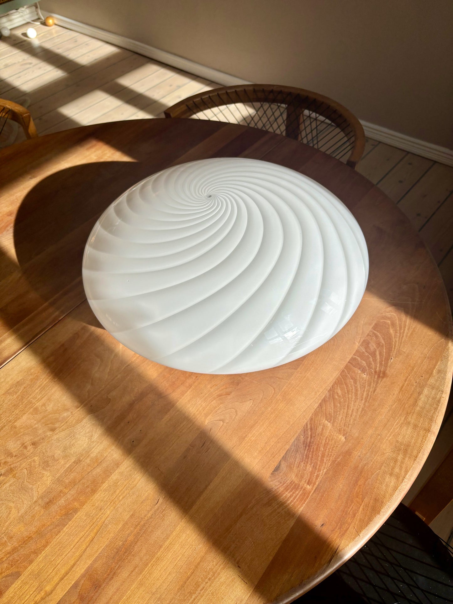 Kæmpe vintage Murano plafond hvidt swirl 46 cm