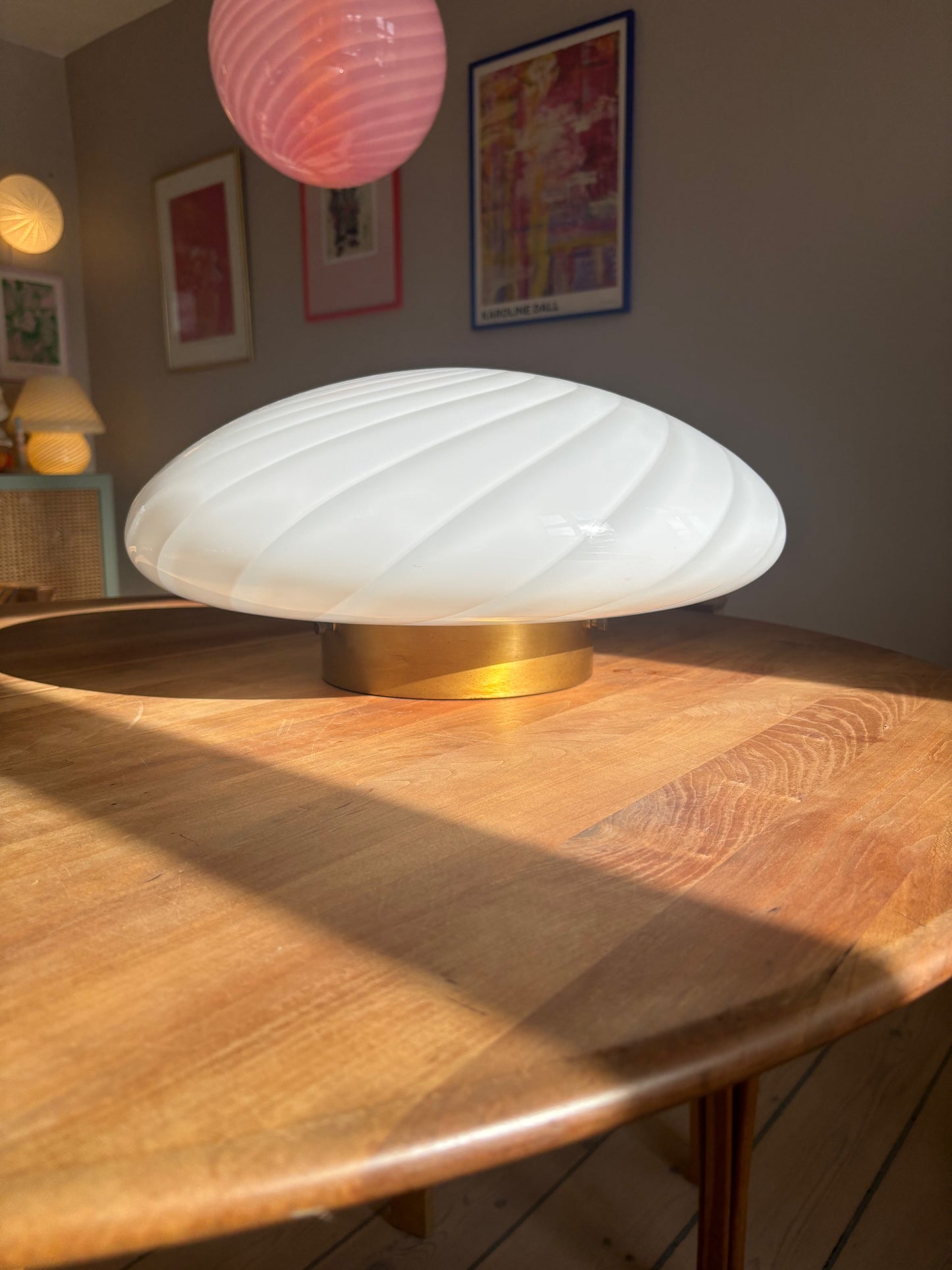 Kæmpe vintage Murano plafond hvidt swirl 46 cm