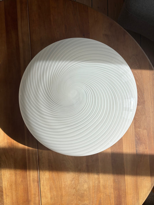 Kæmpe vintage Murano plafond hvidt og mørkt swirl 50 cm