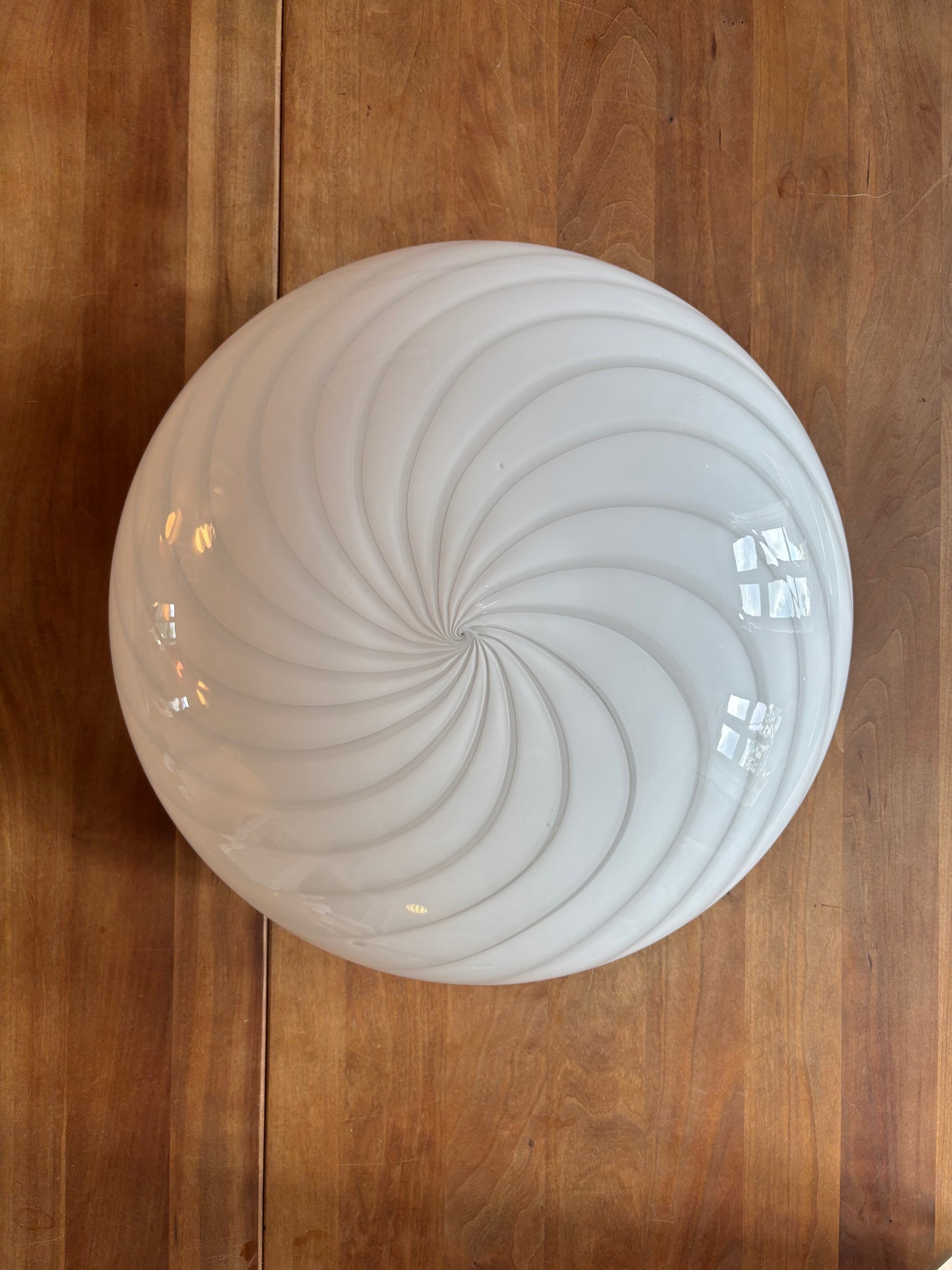 Vintage Murano plafond hvidt swirl 36 cm med messing ophæng
