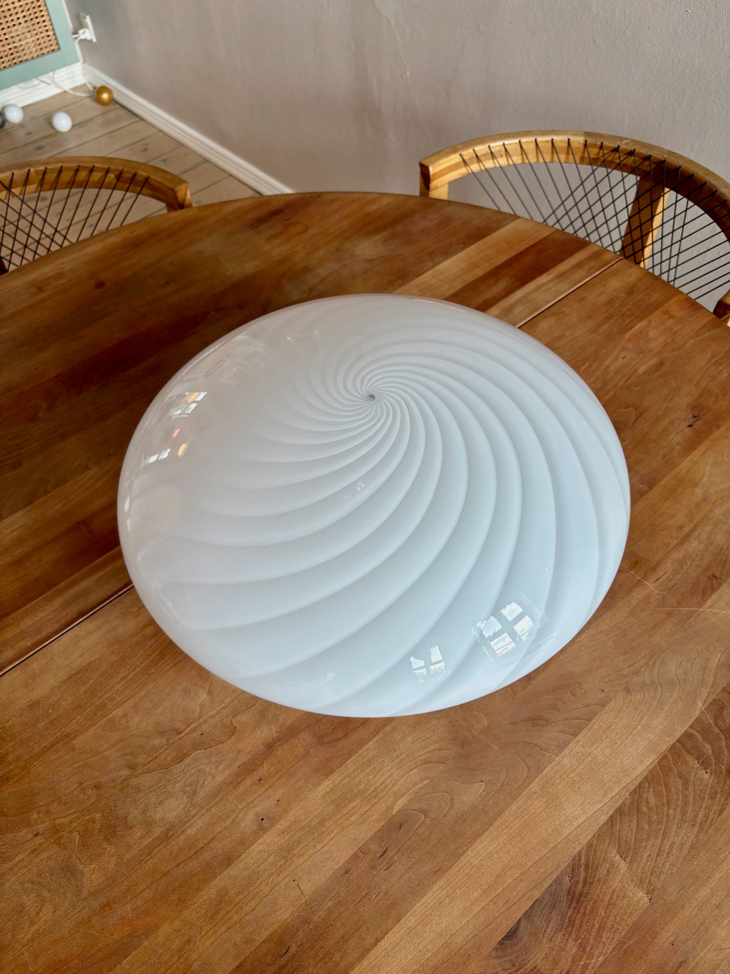Kæmpe vintage Murano plafond hvidt swirl 46 cm
