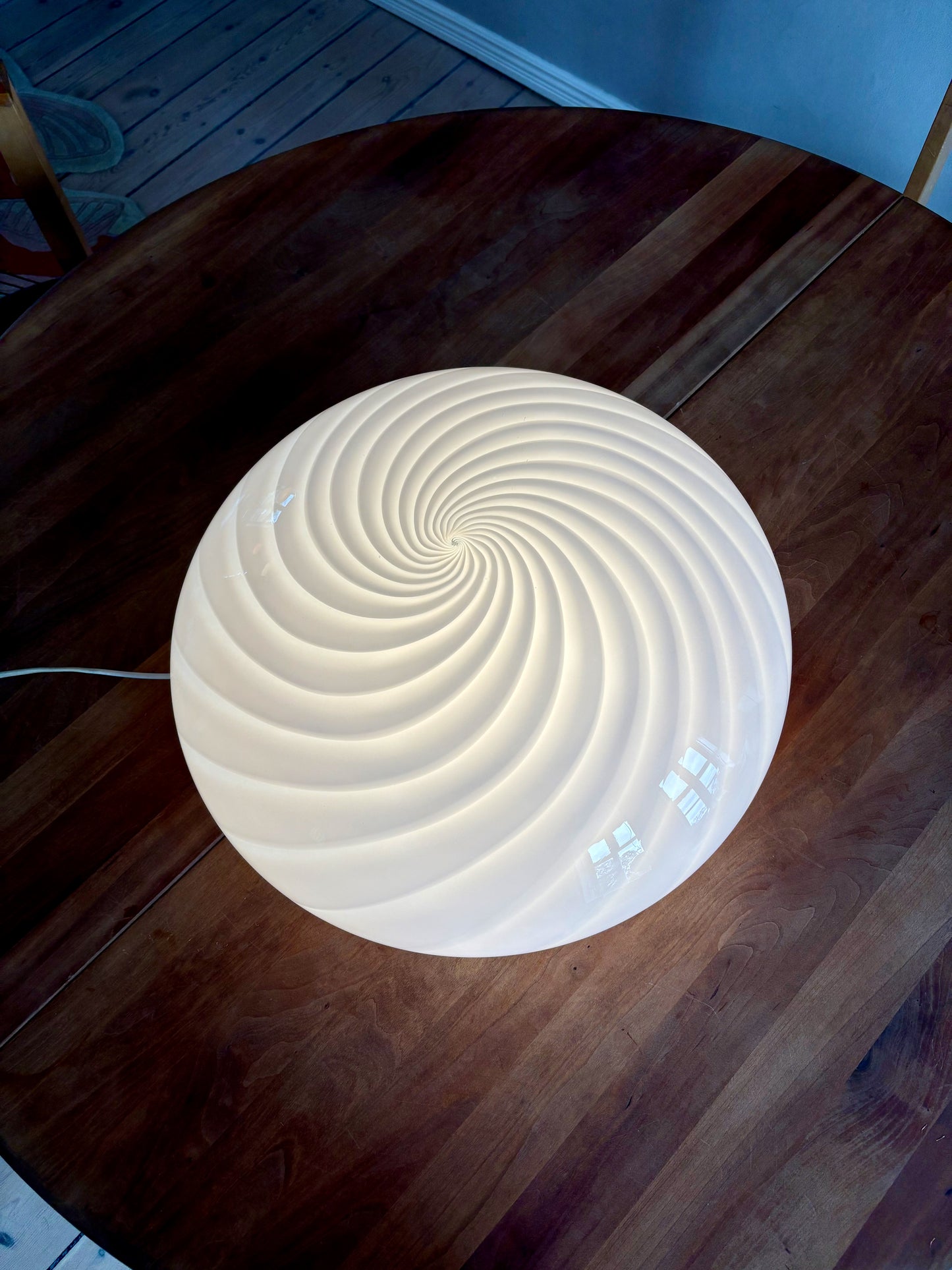 Kæmpe vintage Murano plafond hvidt swirl 46 cm