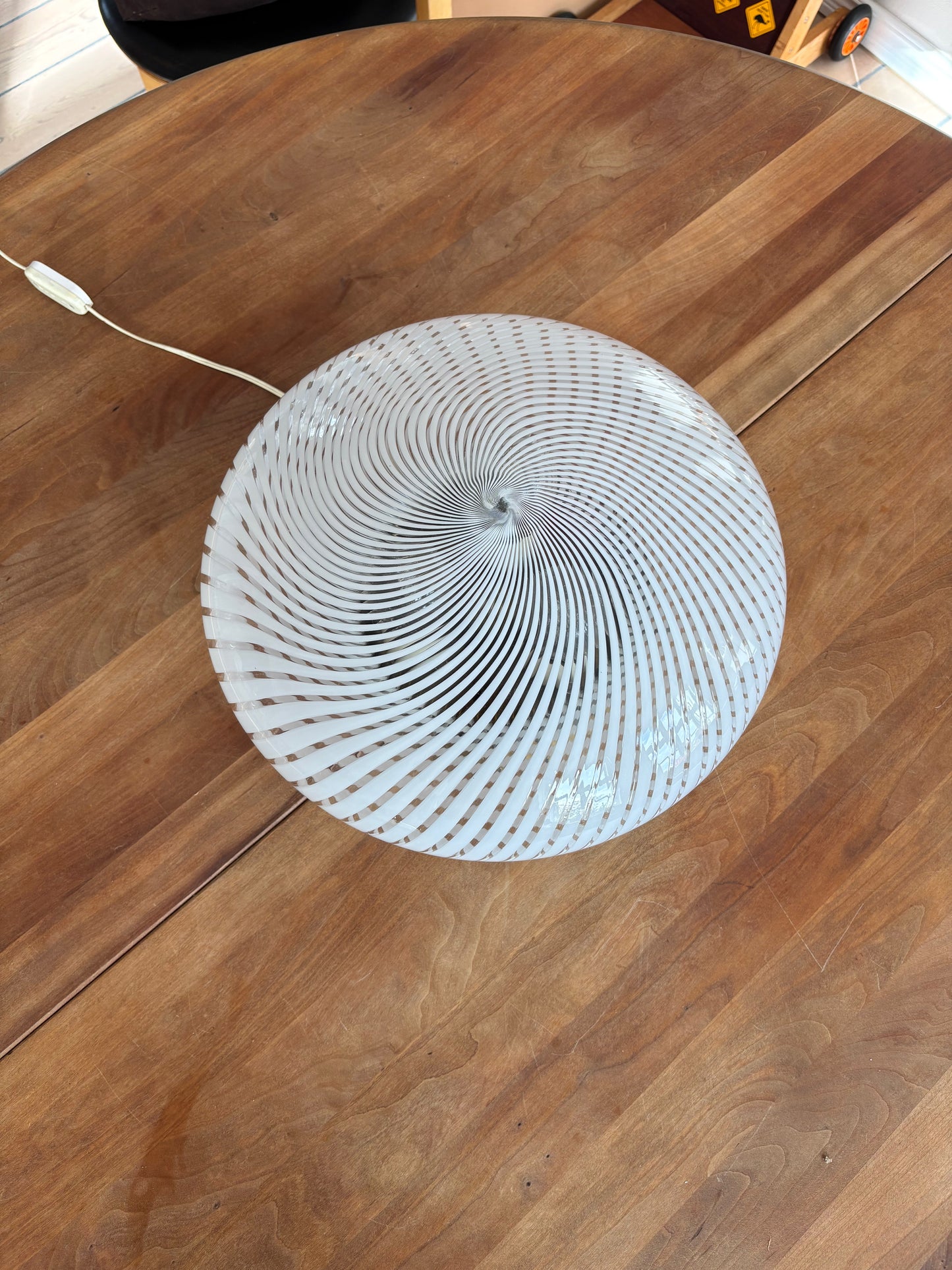 Vintage Murano plafond transperant glas med hvidt swirl 37 cm