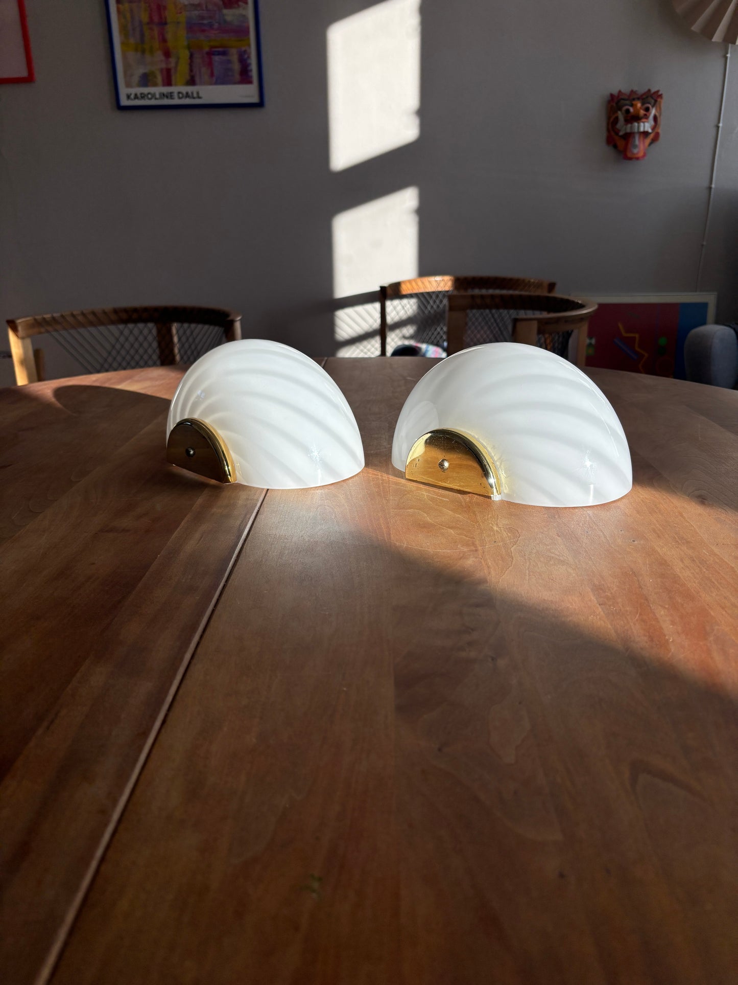 Vintage Murano muslinge væglampe i hvid swirl