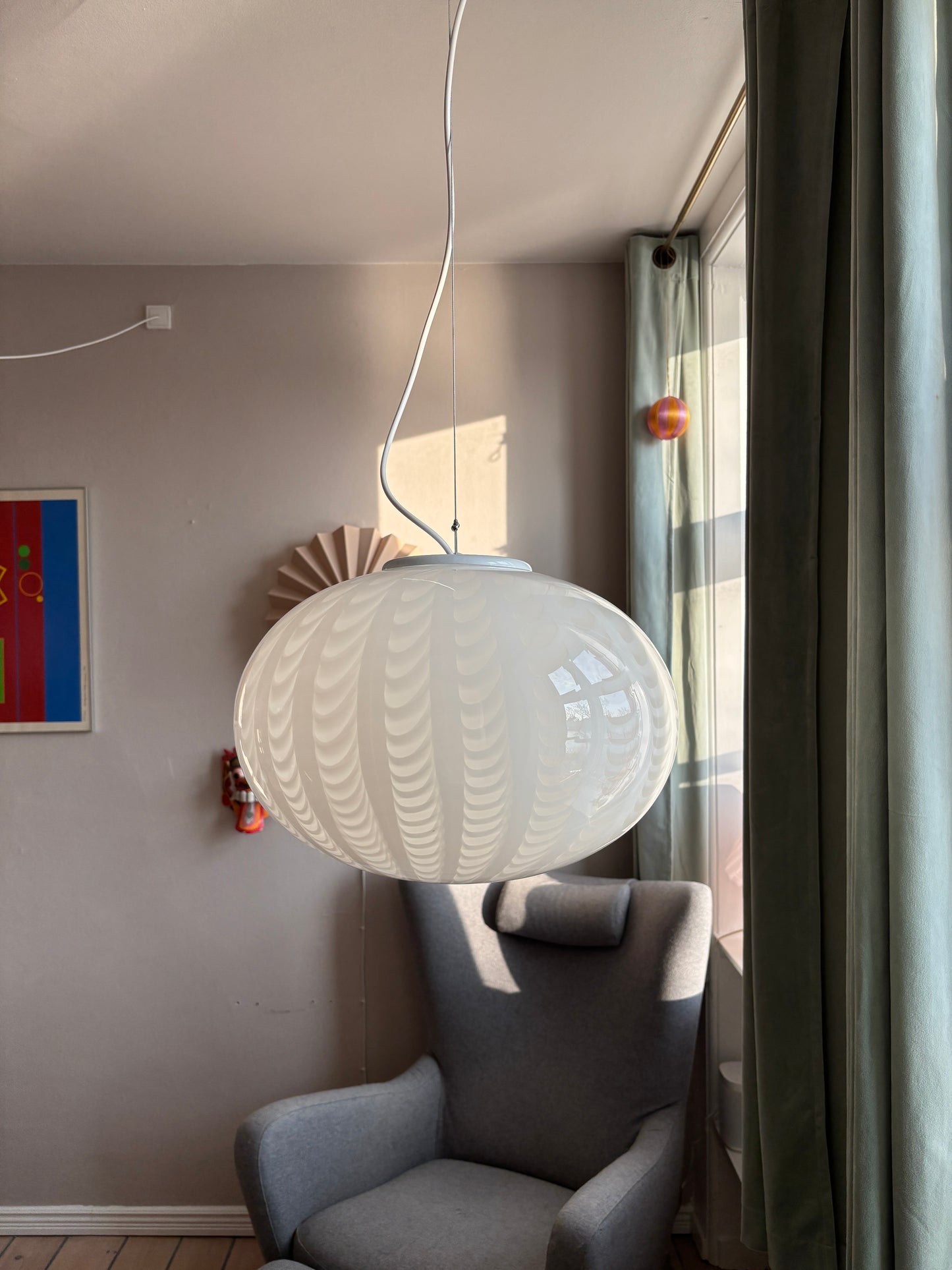 Vintage Murano pendel med peacock mønster 40 cm