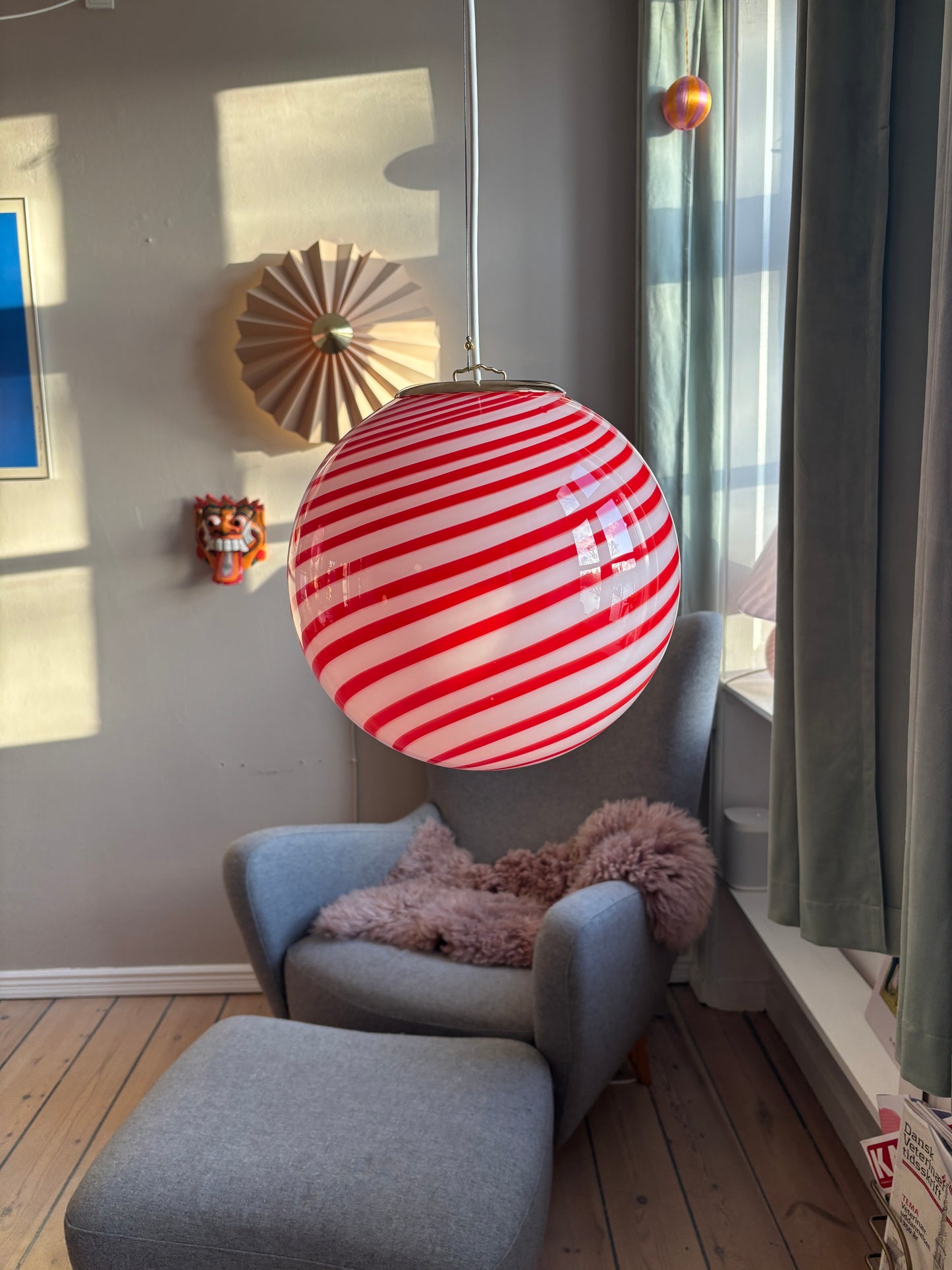 Rød candy swirl Murano lampe 30 cm