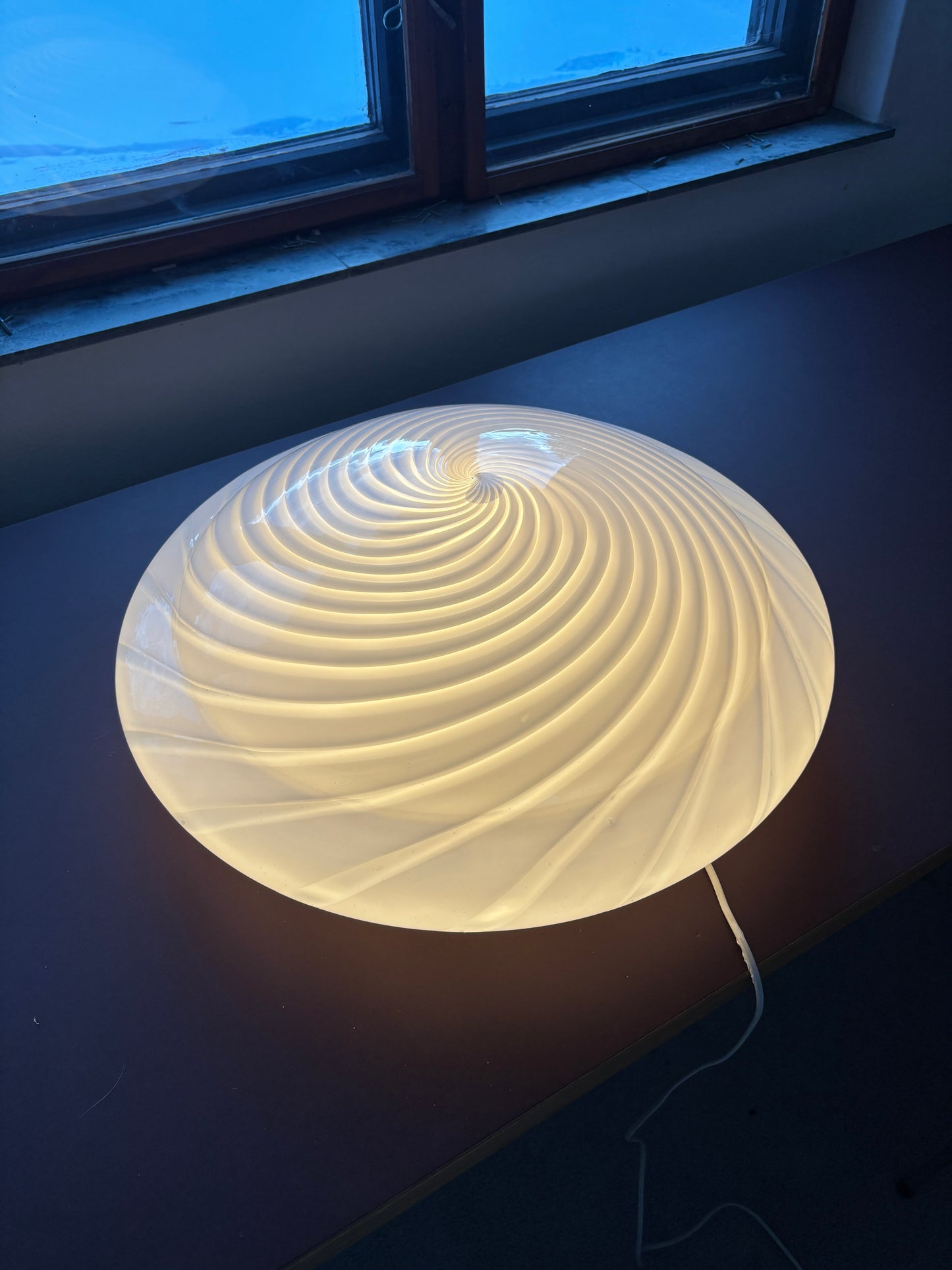 Kæmpe vintage Murano plafond hvidt swirl 60 cm