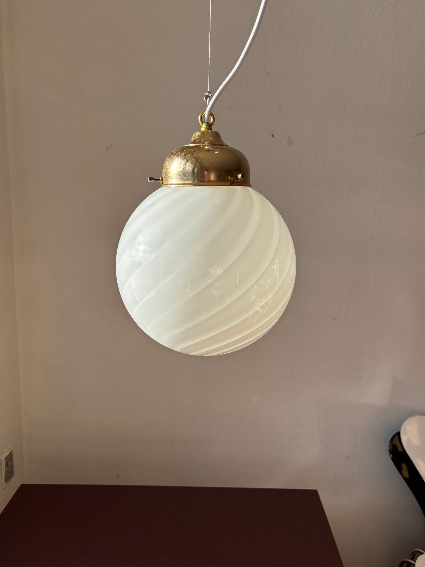 Vintage Murano pendel i hvidt swirl 25 cm