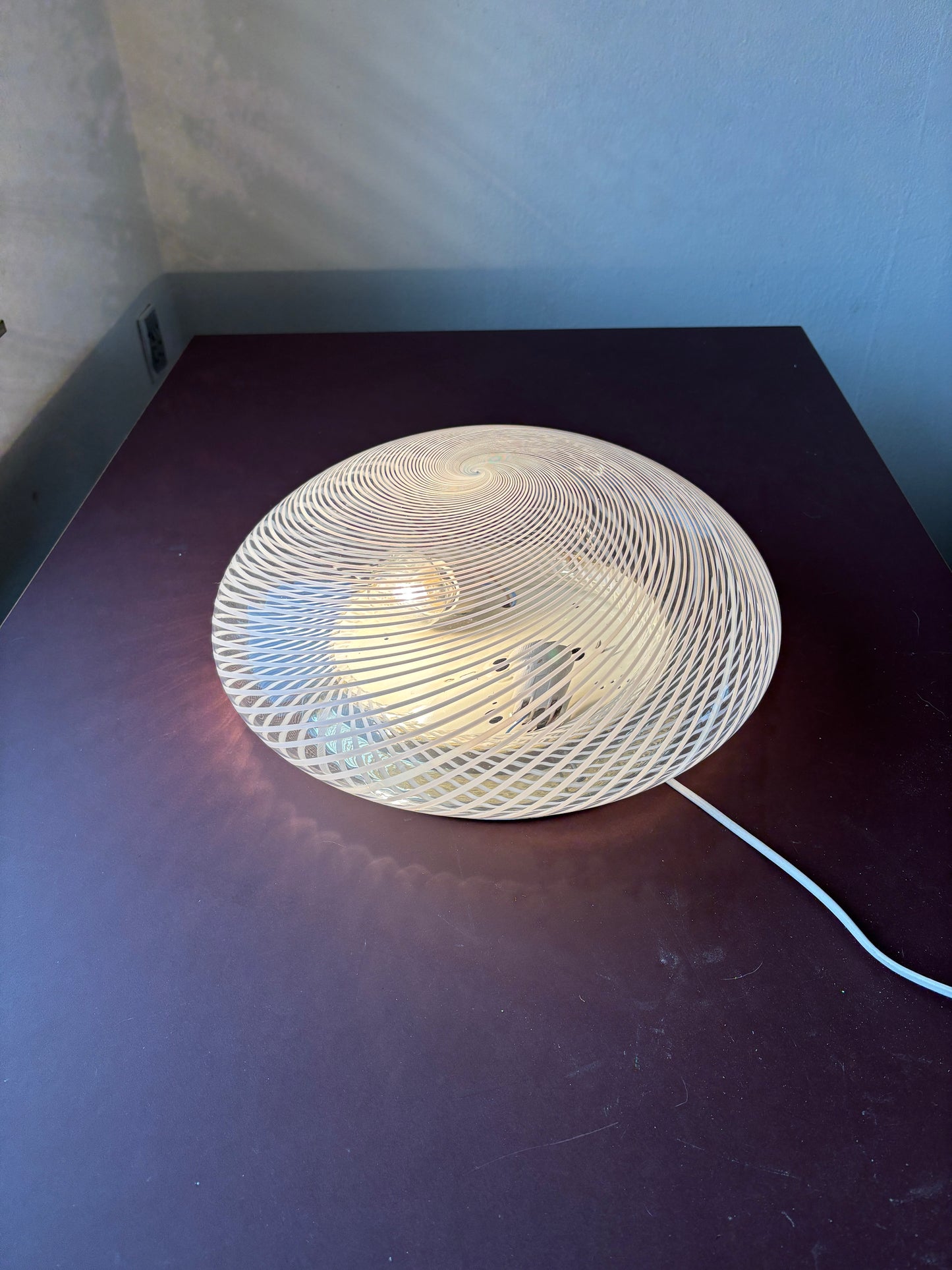 Vintage Murano plafond med hvidt transperant swirl 40 cm