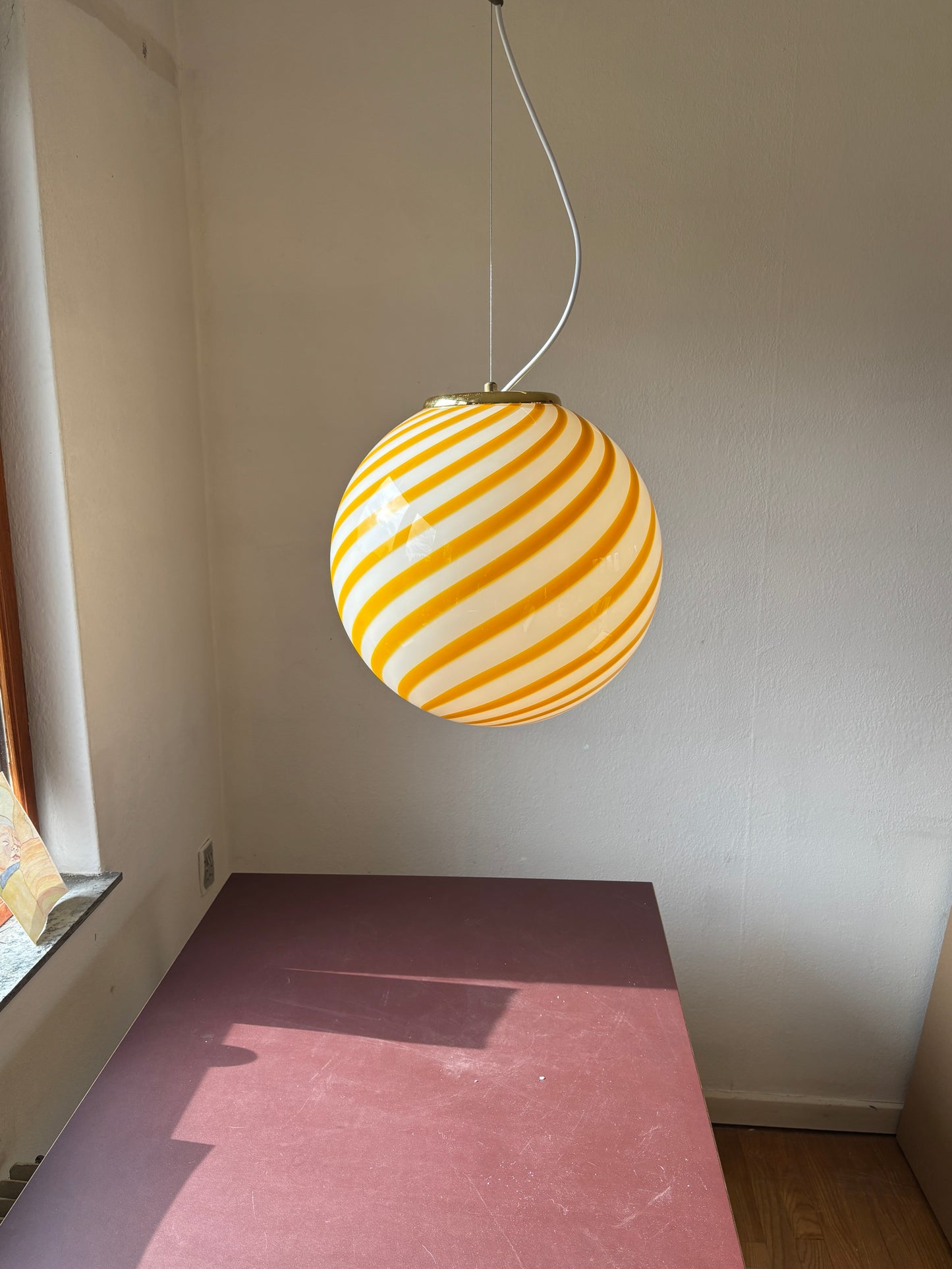 Gul candy swirl Murano pendel 40 cm